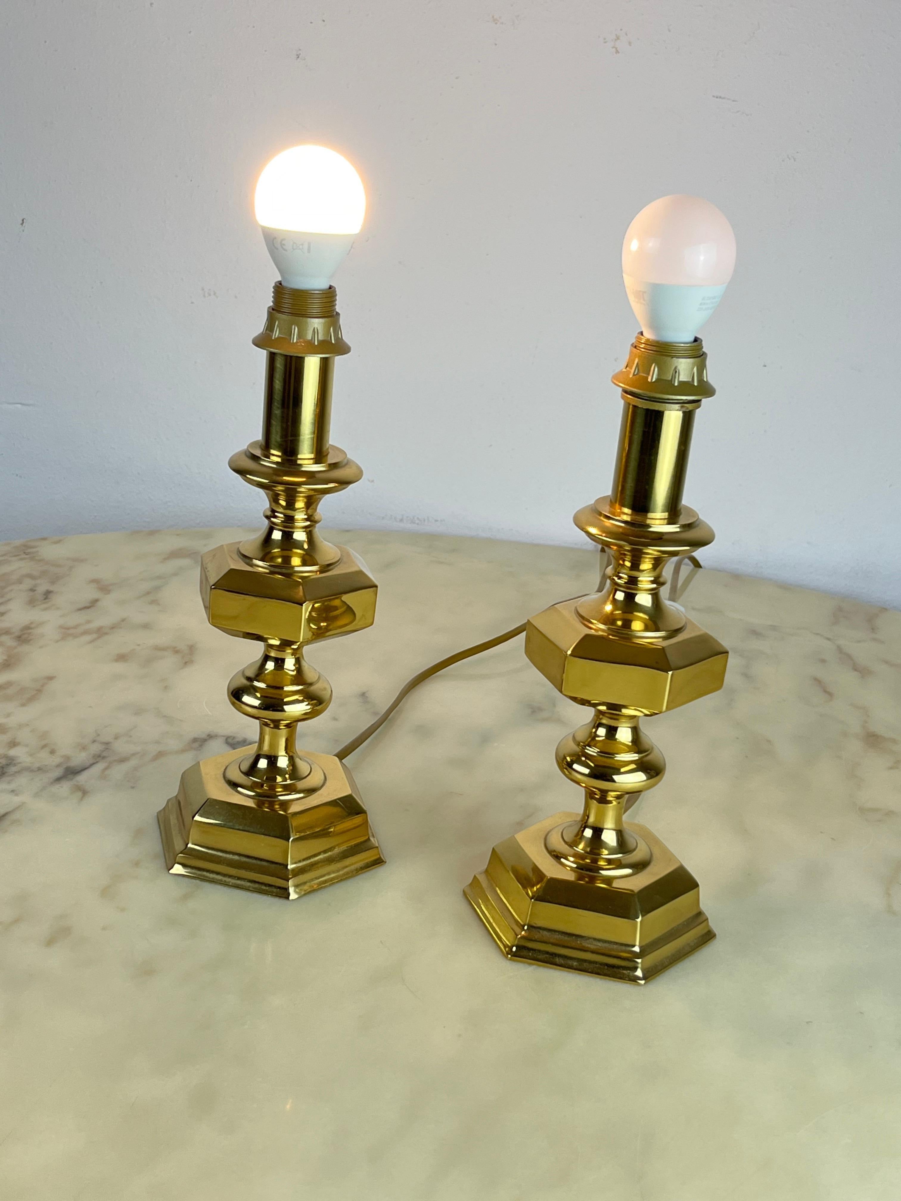 Pair of Italian Brass Table Lamps, 1980s For Sale 2
