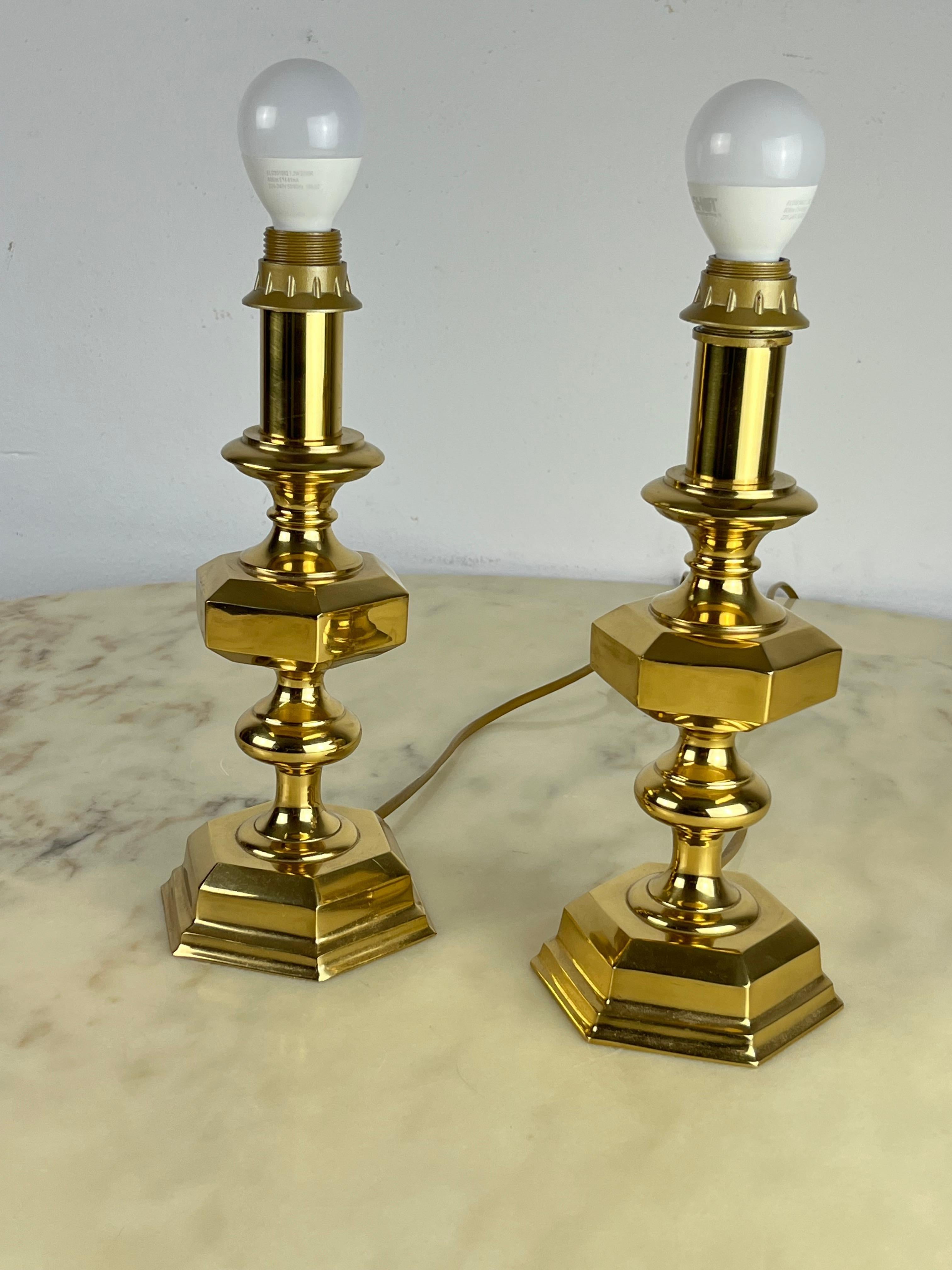 Pair of Italian Brass Table Lamps, 1980s For Sale 4