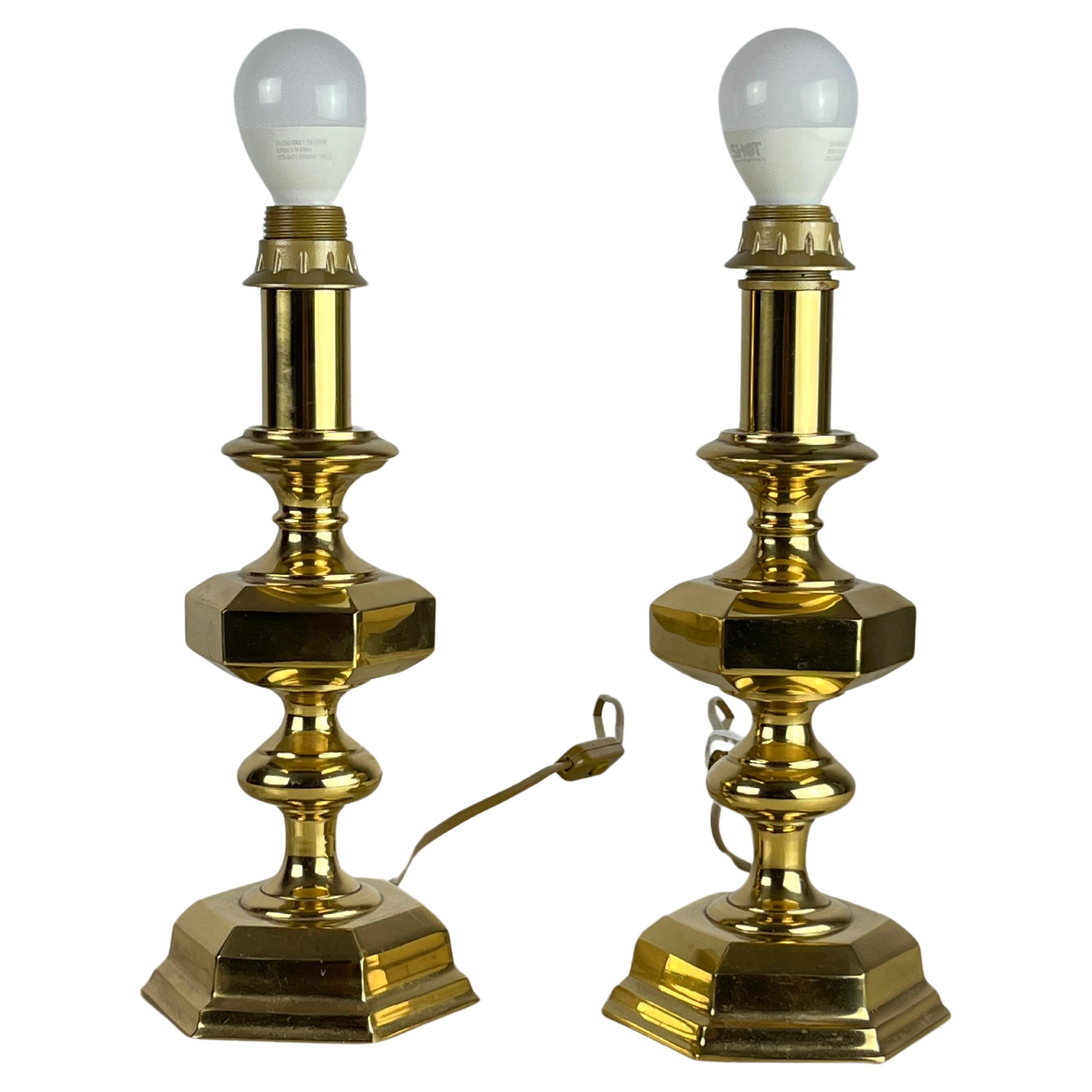 Pair of Italian Brass Table Lamps, 1980s For Sale