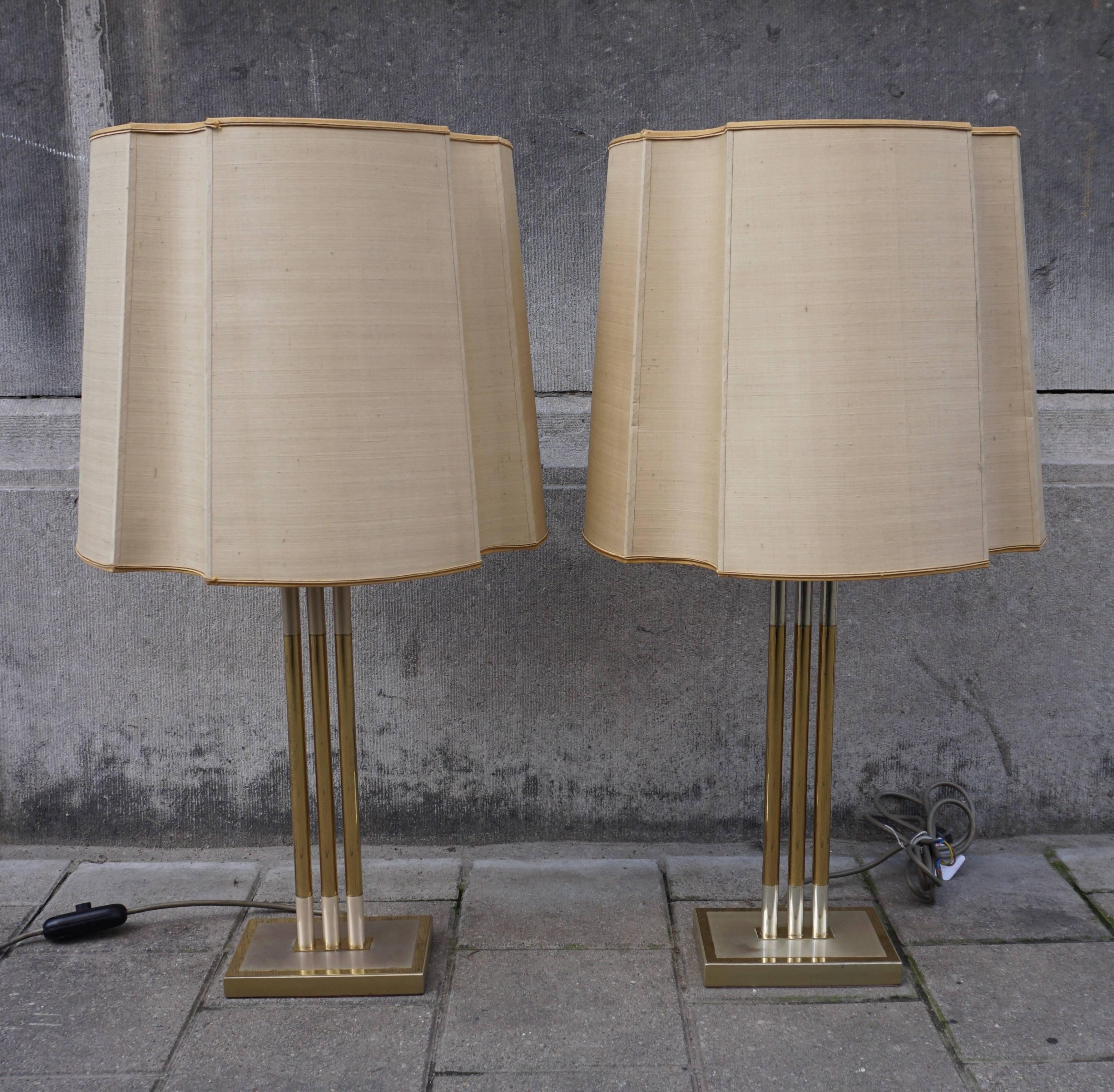 Hollywood Regency Pair of Italian Brass Table Lamps