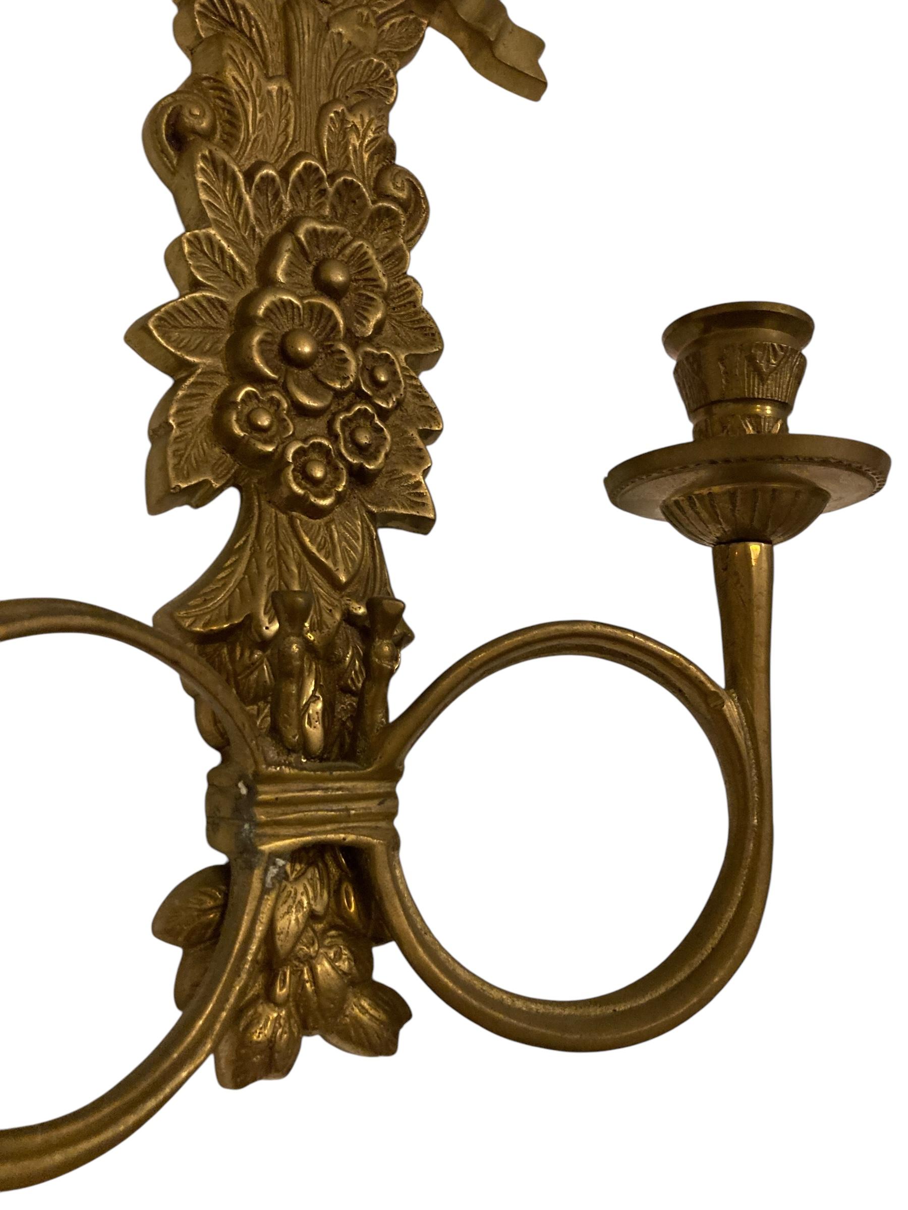 Pareja de apliques de latón italiano, candelabros en venta 4