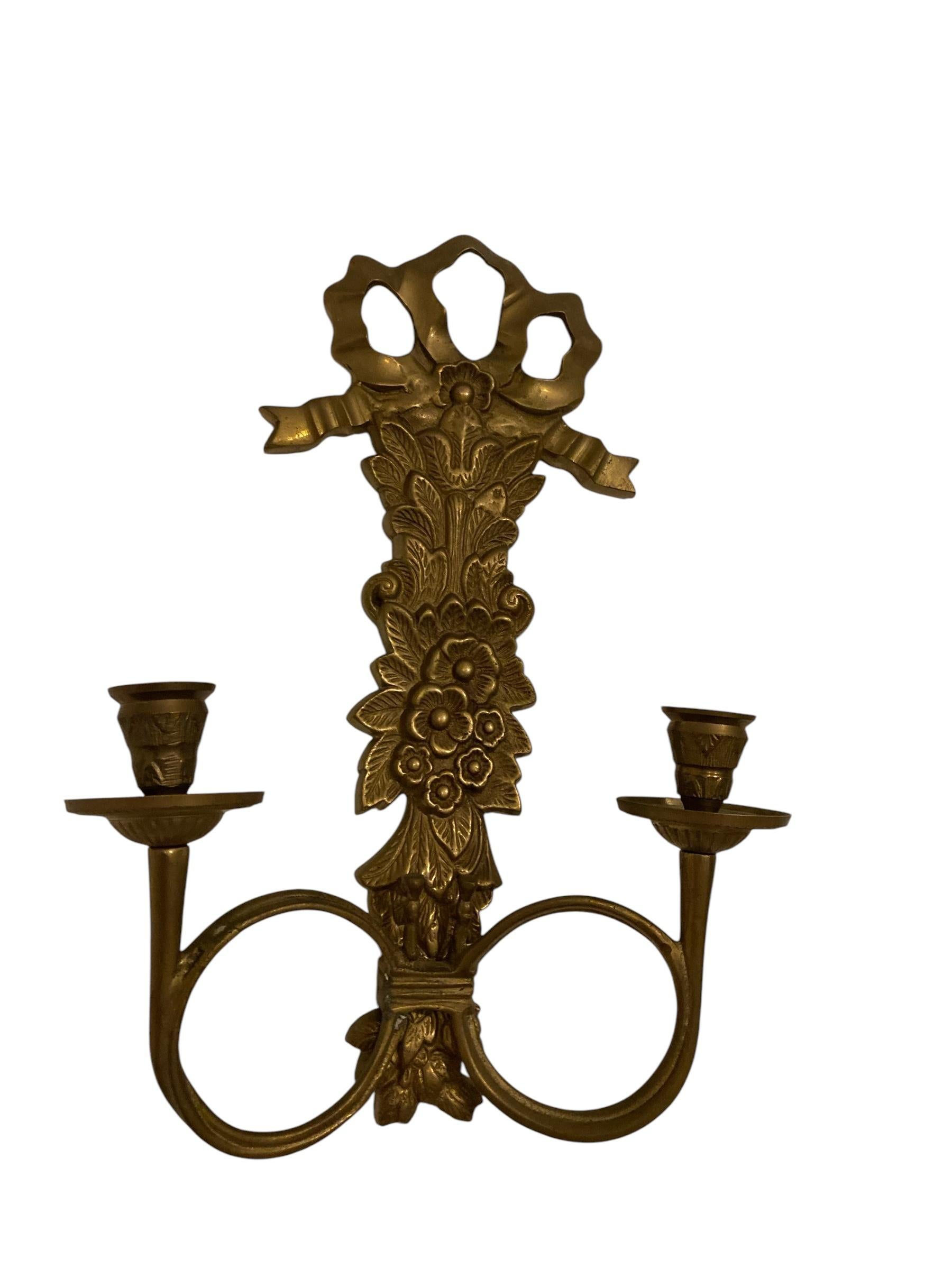 Pareja de apliques de latón italiano, candelabros en venta 5