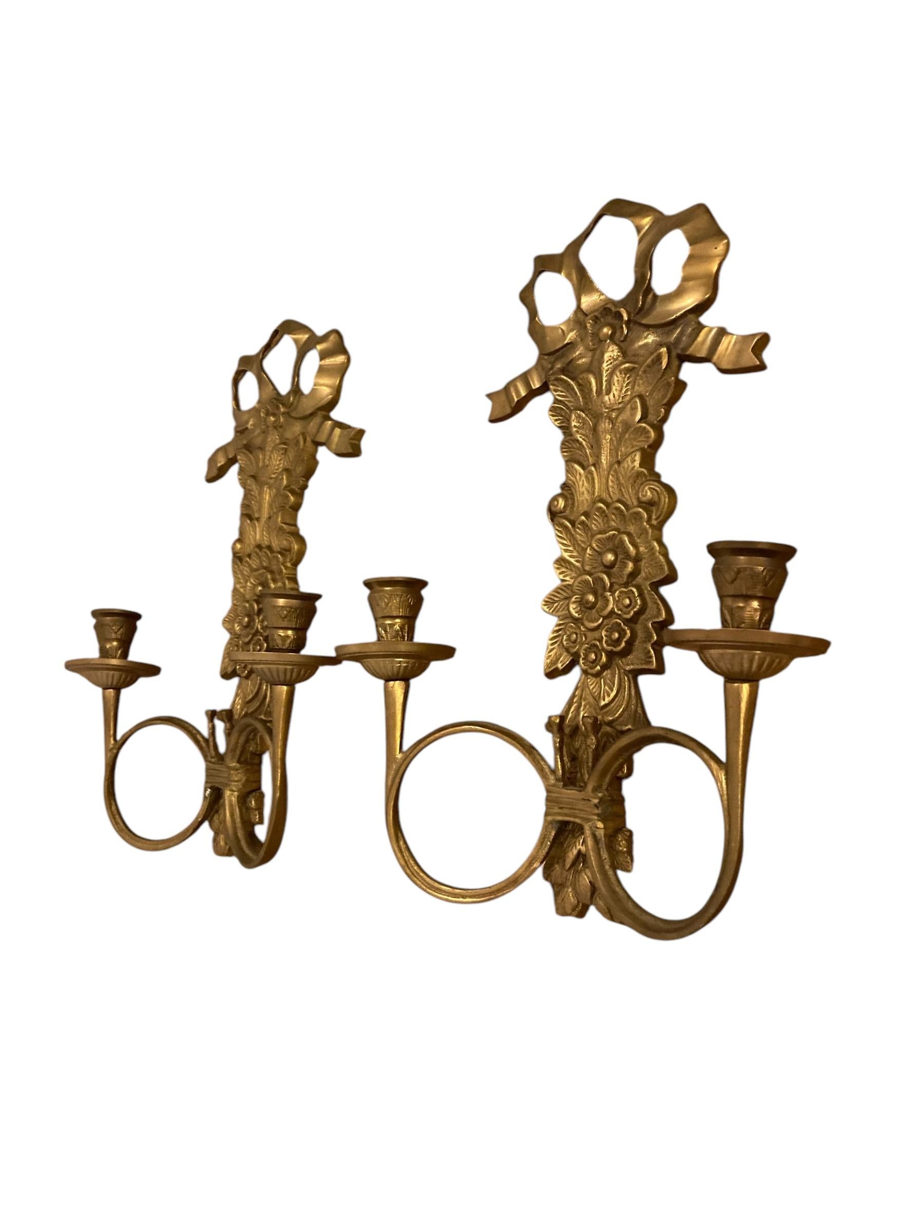 Pareja de apliques de latón italiano, candelabros Barroco en venta