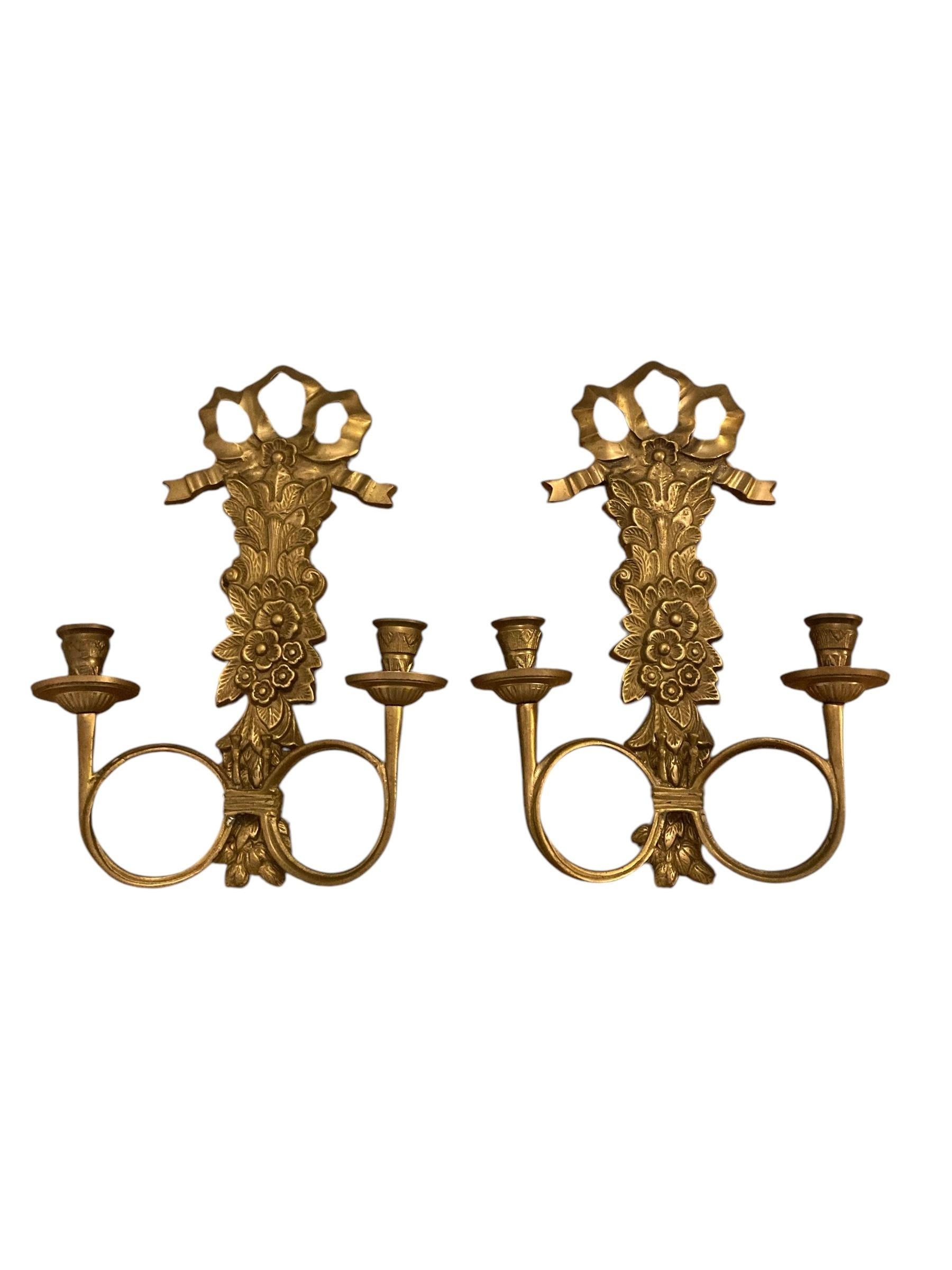 Pareja de apliques de latón italiano, candelabros Italiano en venta