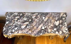 Pair of Italian Breccia Marble Top Giltwood Consoles