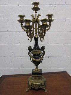Pair of Italian Brevettato Brass Marble Candelabras