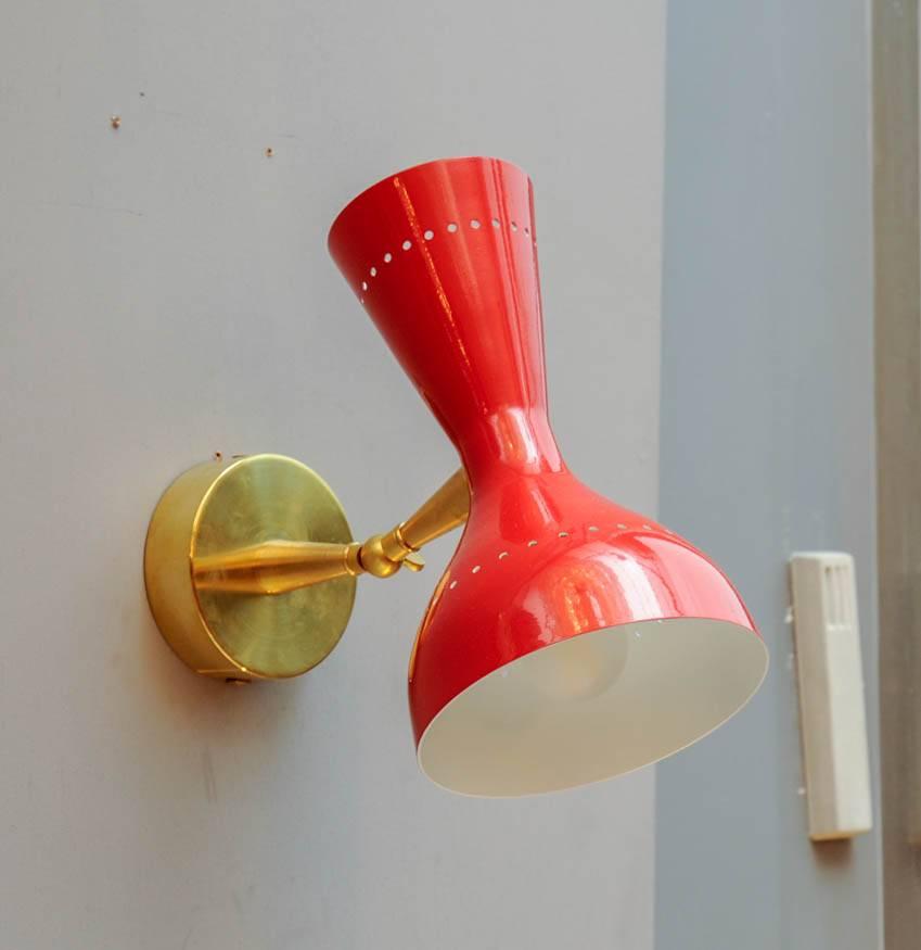 Mid-Century Modern Pair of Italian Bright Red Cones Wall Sconces