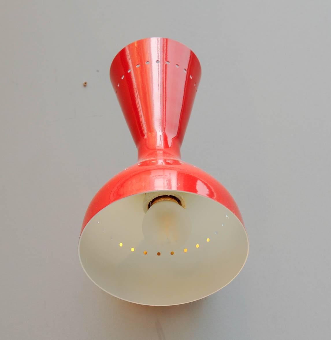 Late 20th Century Pair of Italian Bright Red Cones Wall Sconces