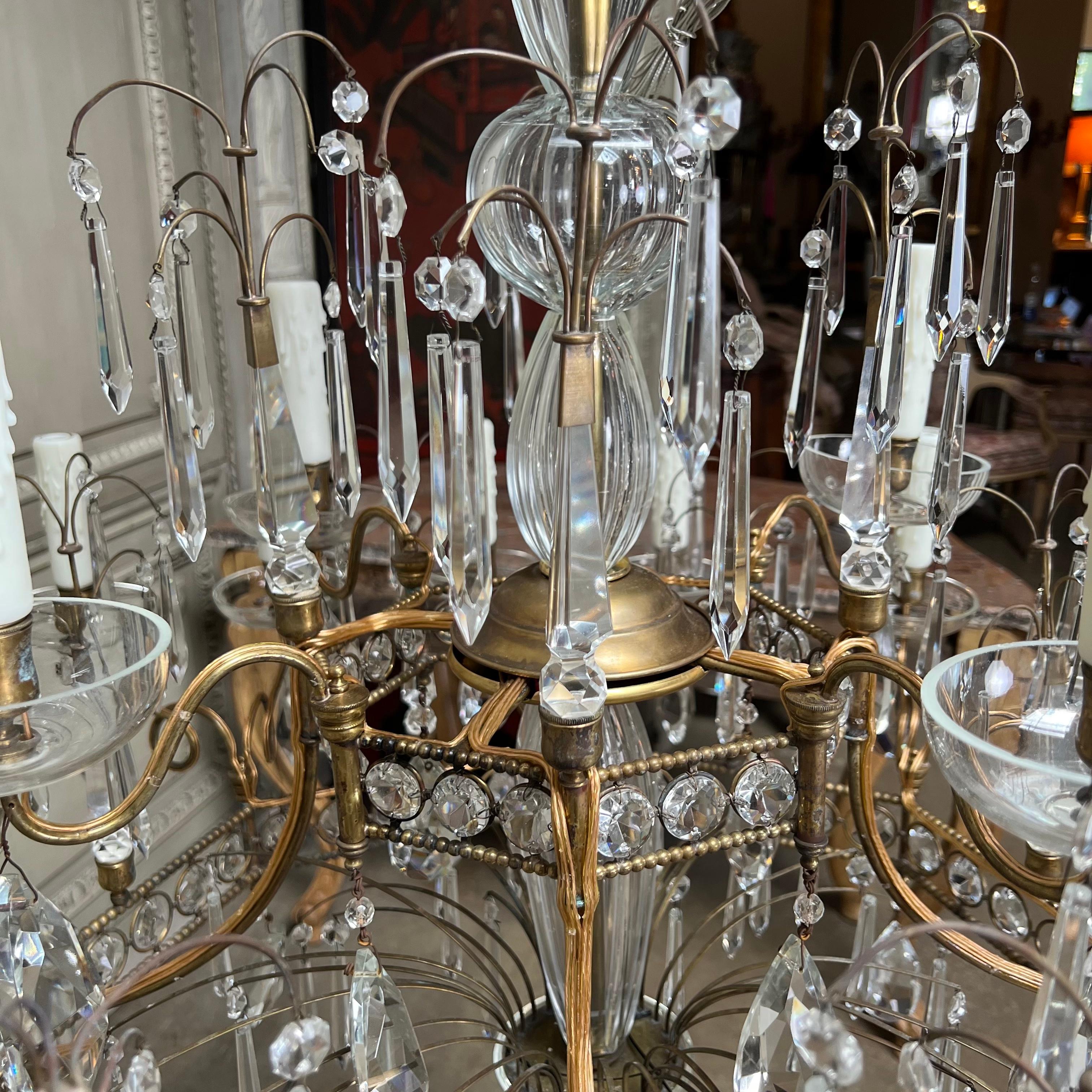 Pair of Italian Bronze and Crystal Chandeliers For Sale 6