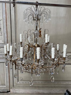 Pair of Italian Bronze and Crystal Chandeliers