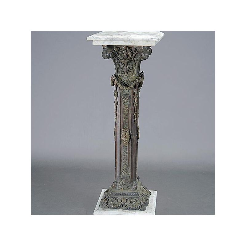 Neoclassical Pair of Italian Bronze and Marble Pedestals