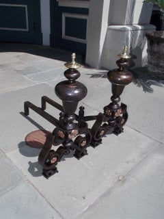 Pair of Italian Bronze and Wrought Iron Flanking Urn Finial Andirons, Circa 1830