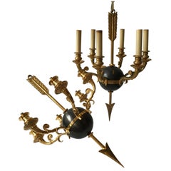 Pair of Italian Bronze Arrow Chandeliers