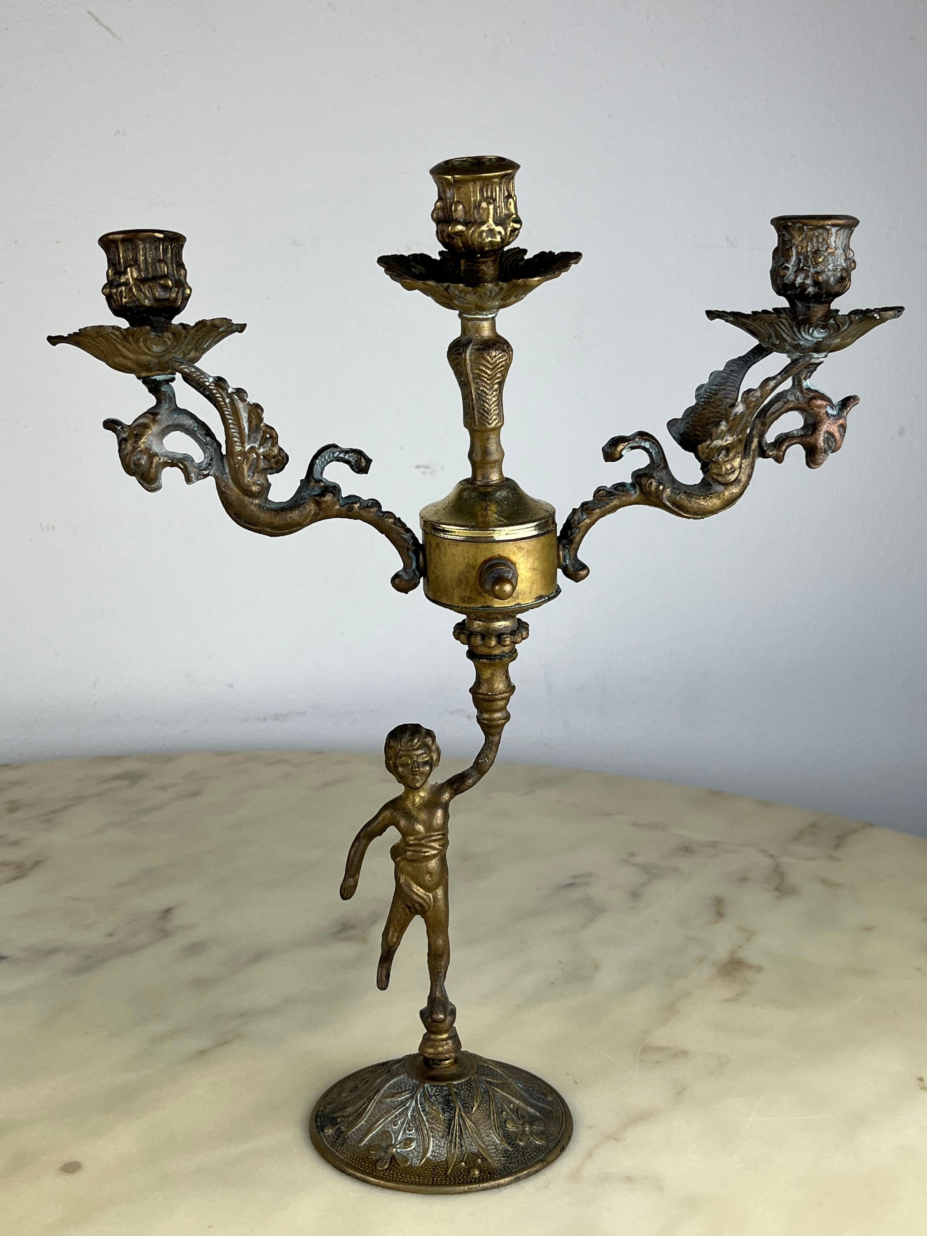 Other Pair of Italian Bronze Candlesticks, 1960s For Sale