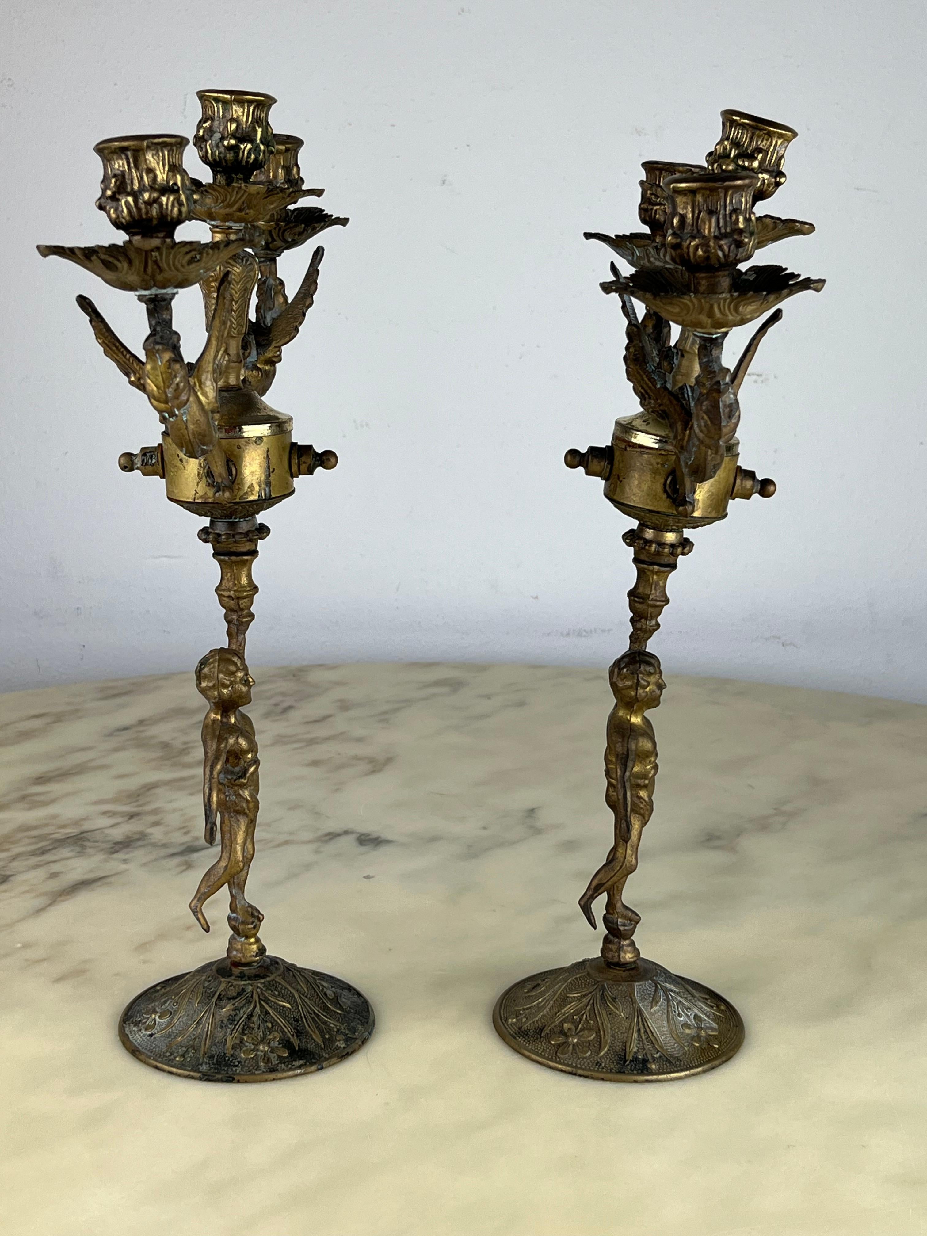 Mid-20th Century Pair of Italian Bronze Candlesticks, 1960s For Sale
