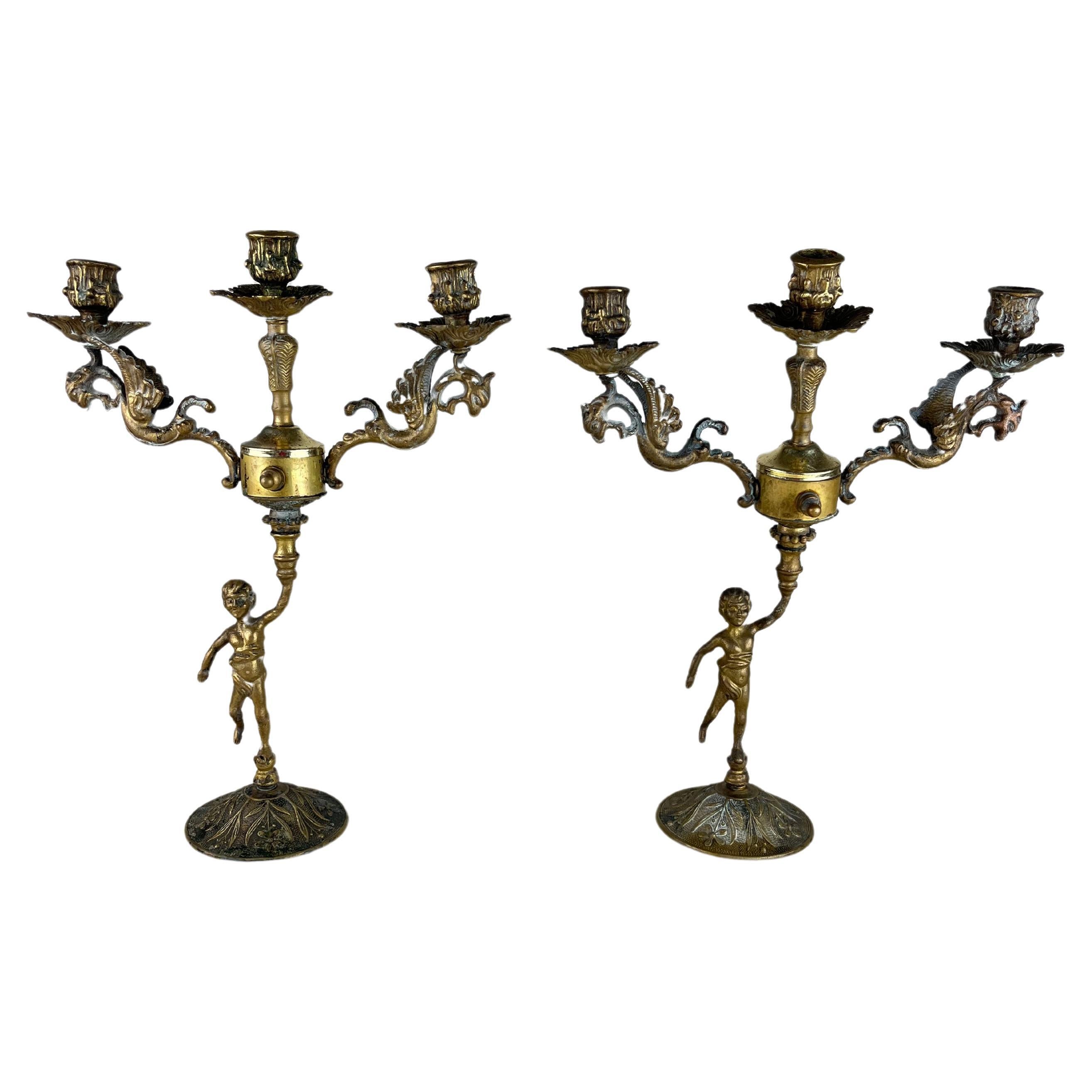 Paire de chandeliers italiens en bronze, années 1960 en vente