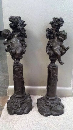 Pair of Italian Bronze Cherub/ Putti Candlesticks