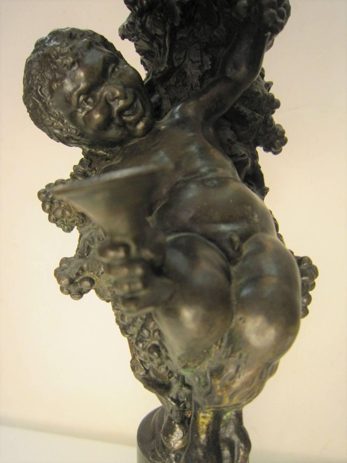 Pair of Italian Bronze Cherub/ Putti Candlesticks In Good Condition For Sale In New York City, NY