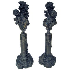 Antique Pair of Italian Bronze Cherub/ Putti Candlesticks