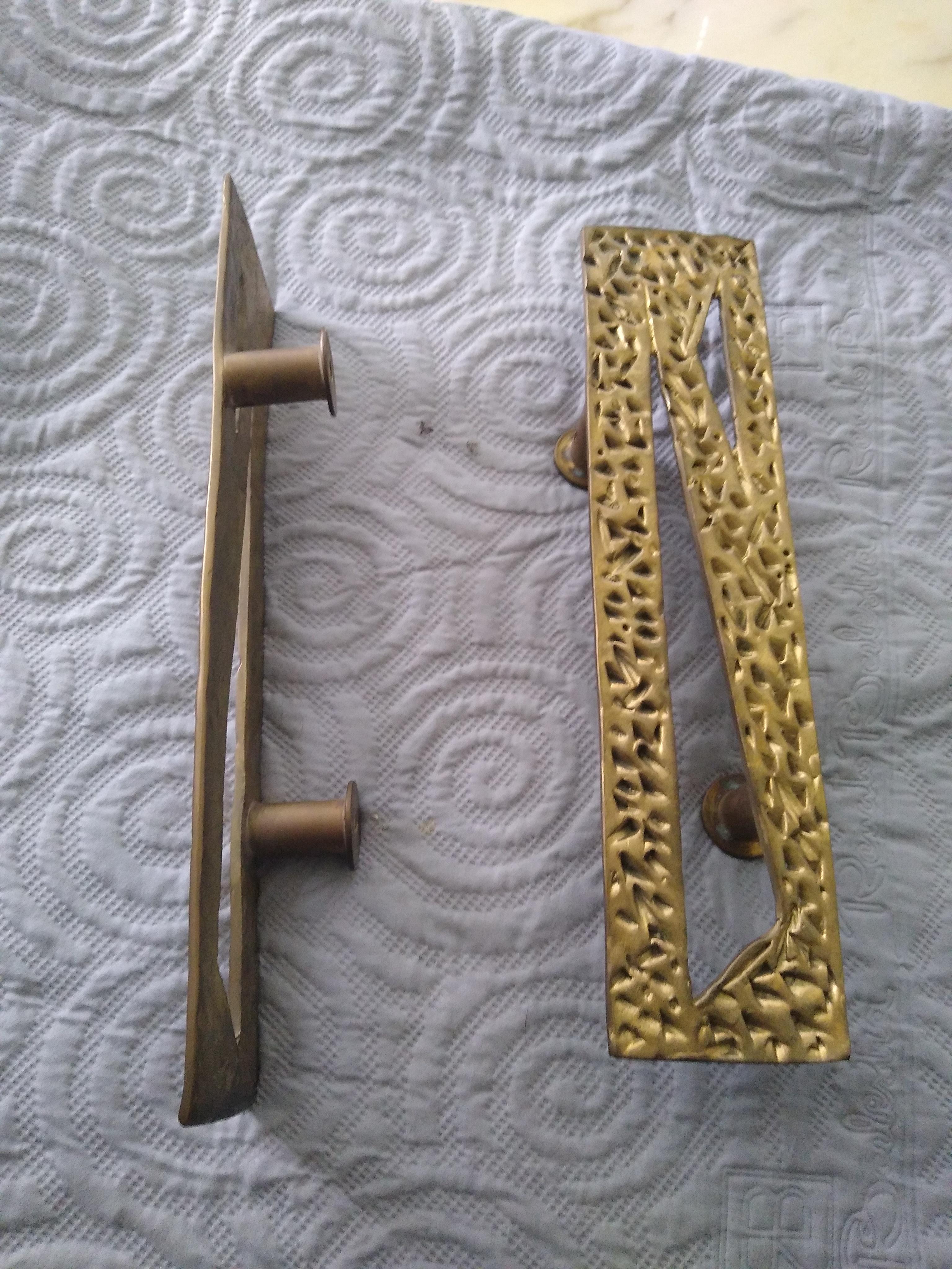 Pair of Italian Bronze Decorative Door Pull in Bronze For Sale 1