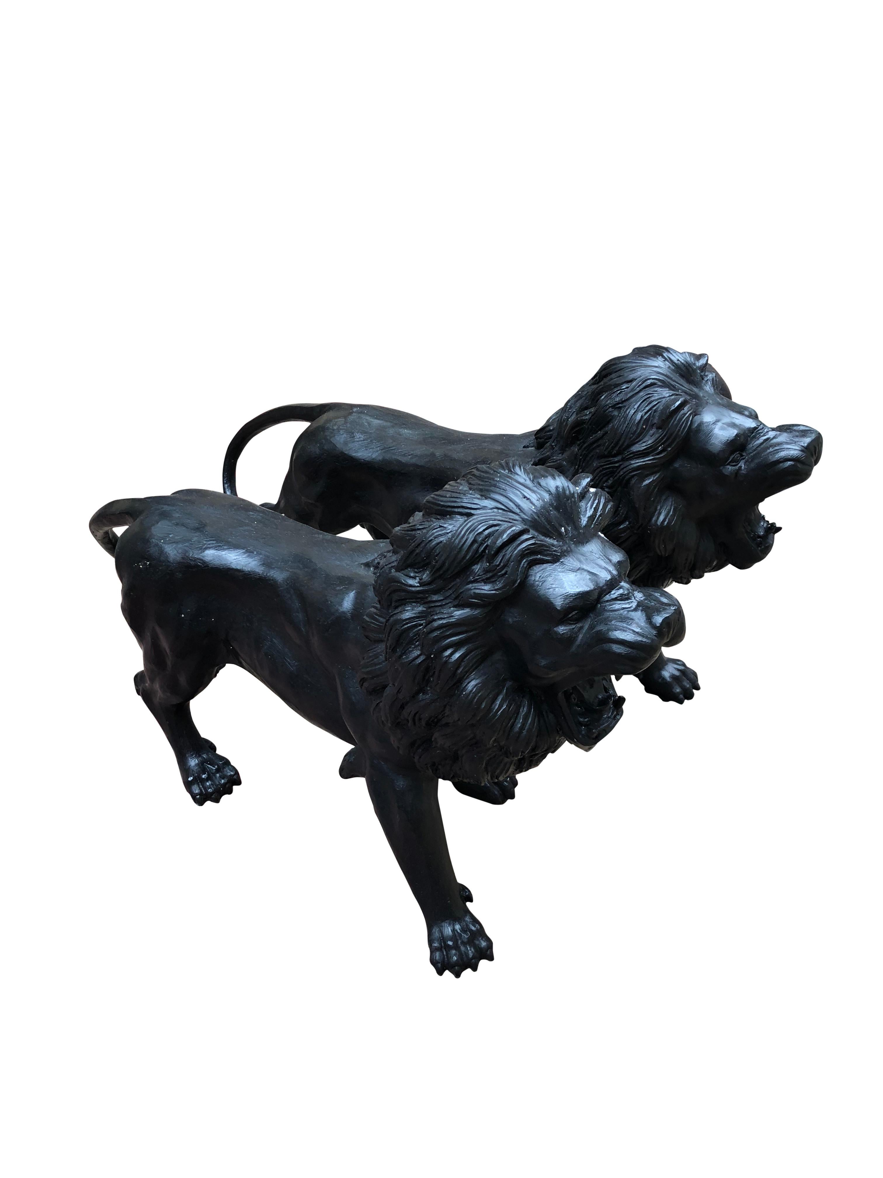 Pair of Italian Bronze Lions Medici Statues, 20th Century at 1stDibs