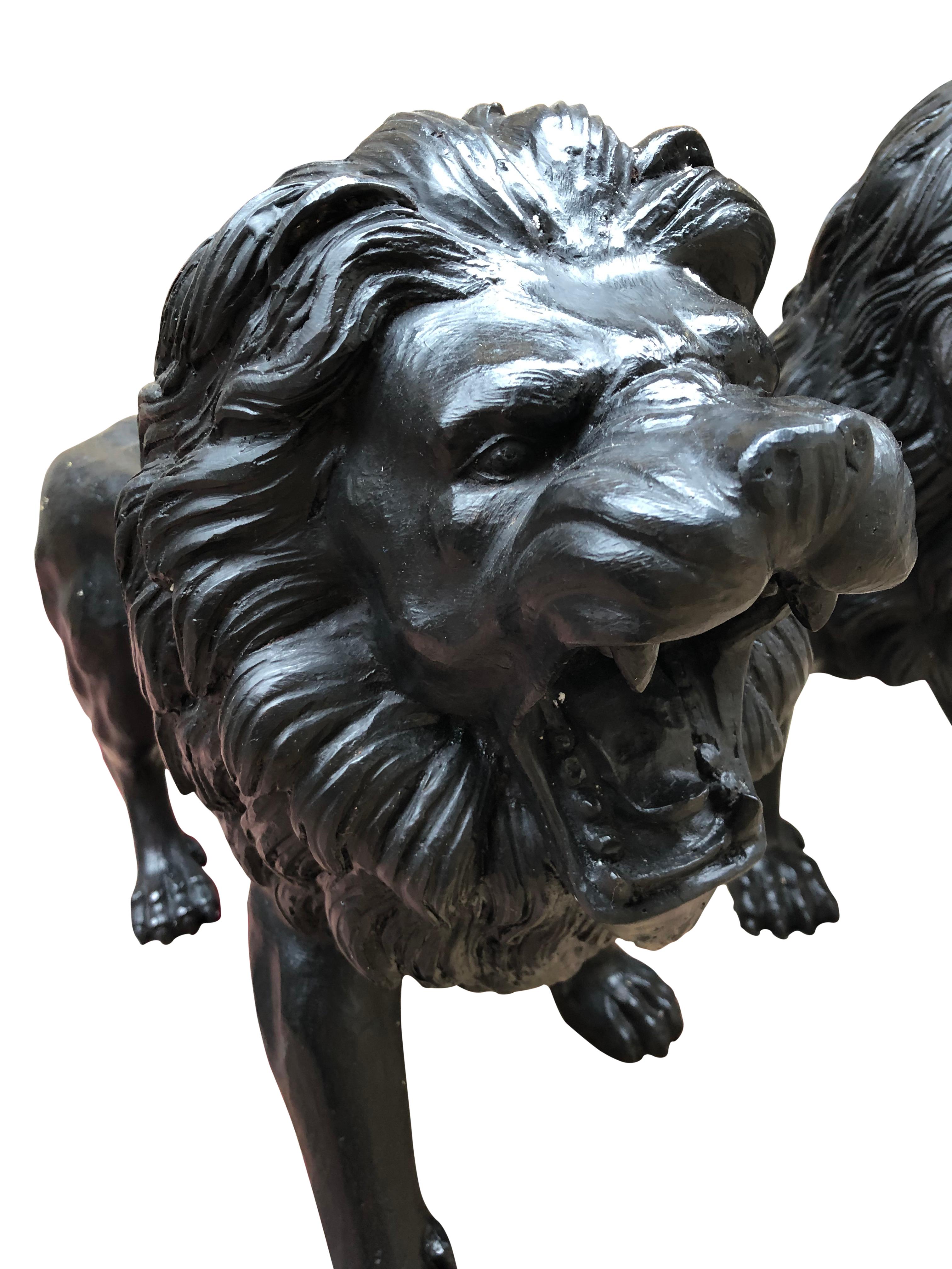 Pair of Italian Bronze Lions Medici Statues, 20th Century at 1stDibs