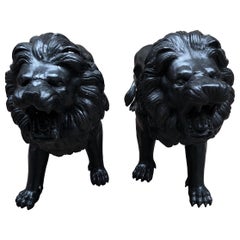 Vintage Pair of Italian Bronze Lions Medici Statues, 20th Century
