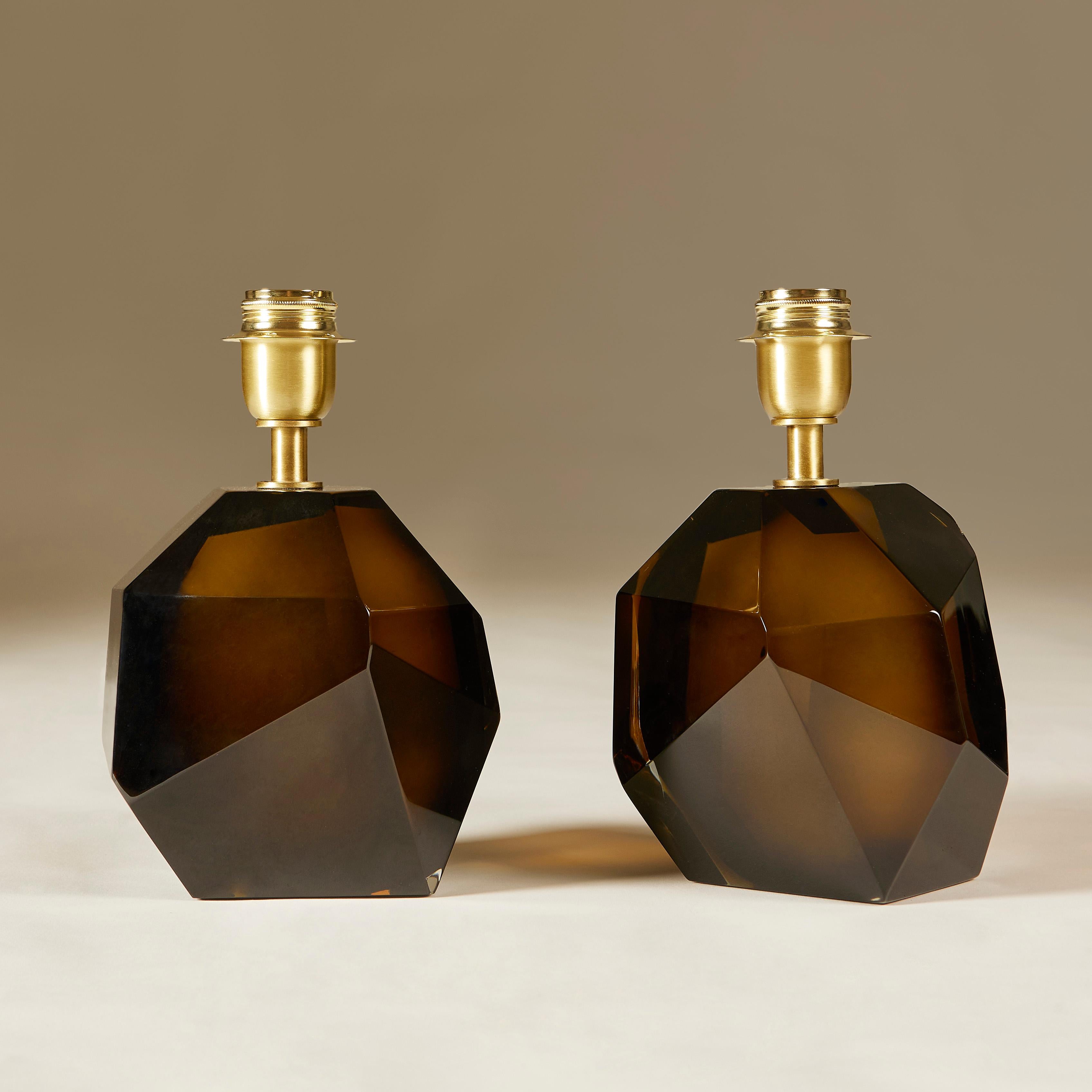 Pair of Italian Bronze Murano Rock jewel Table Lamps For Sale 3