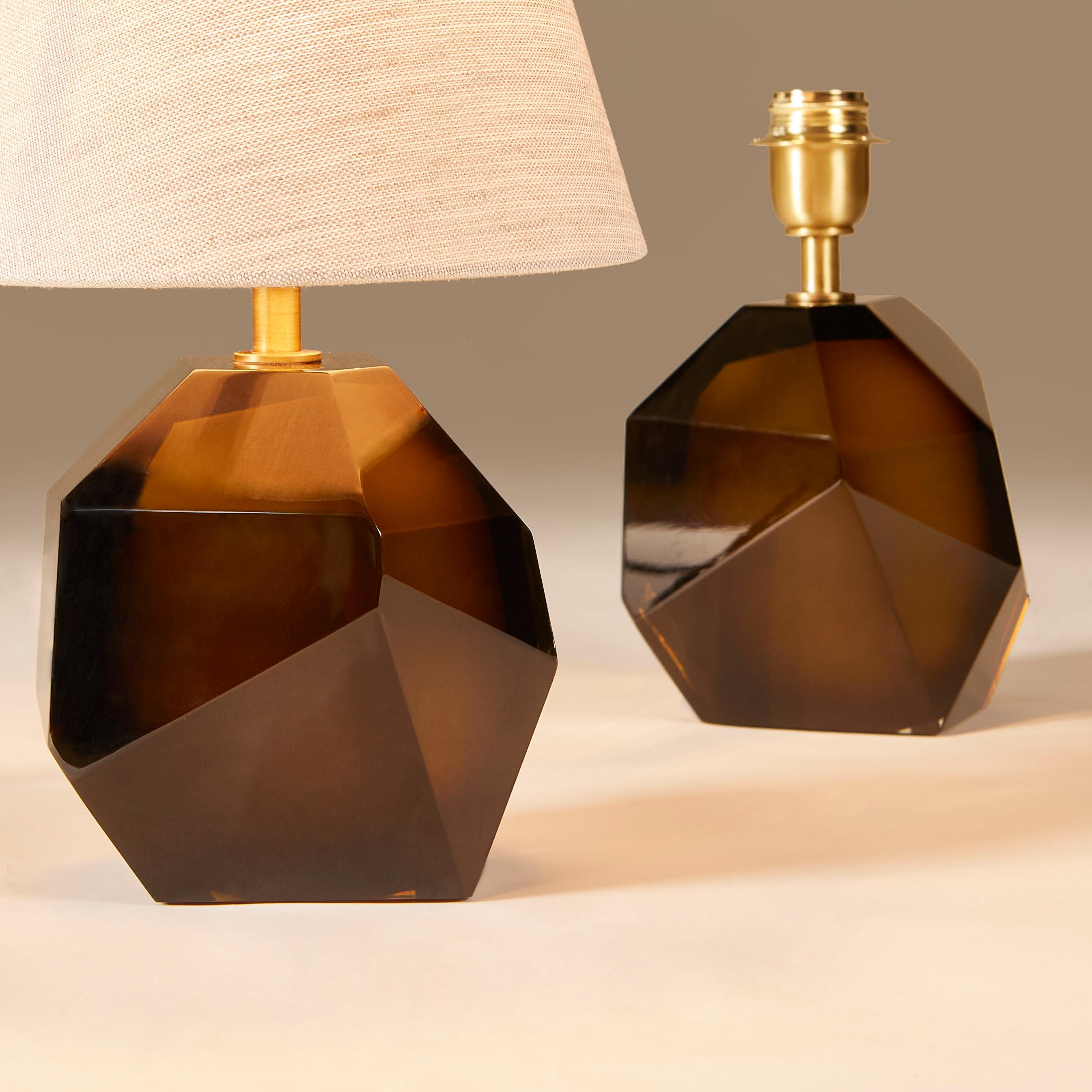 Pair of Italian Bronze Murano Rock jewel Table Lamps For Sale 4