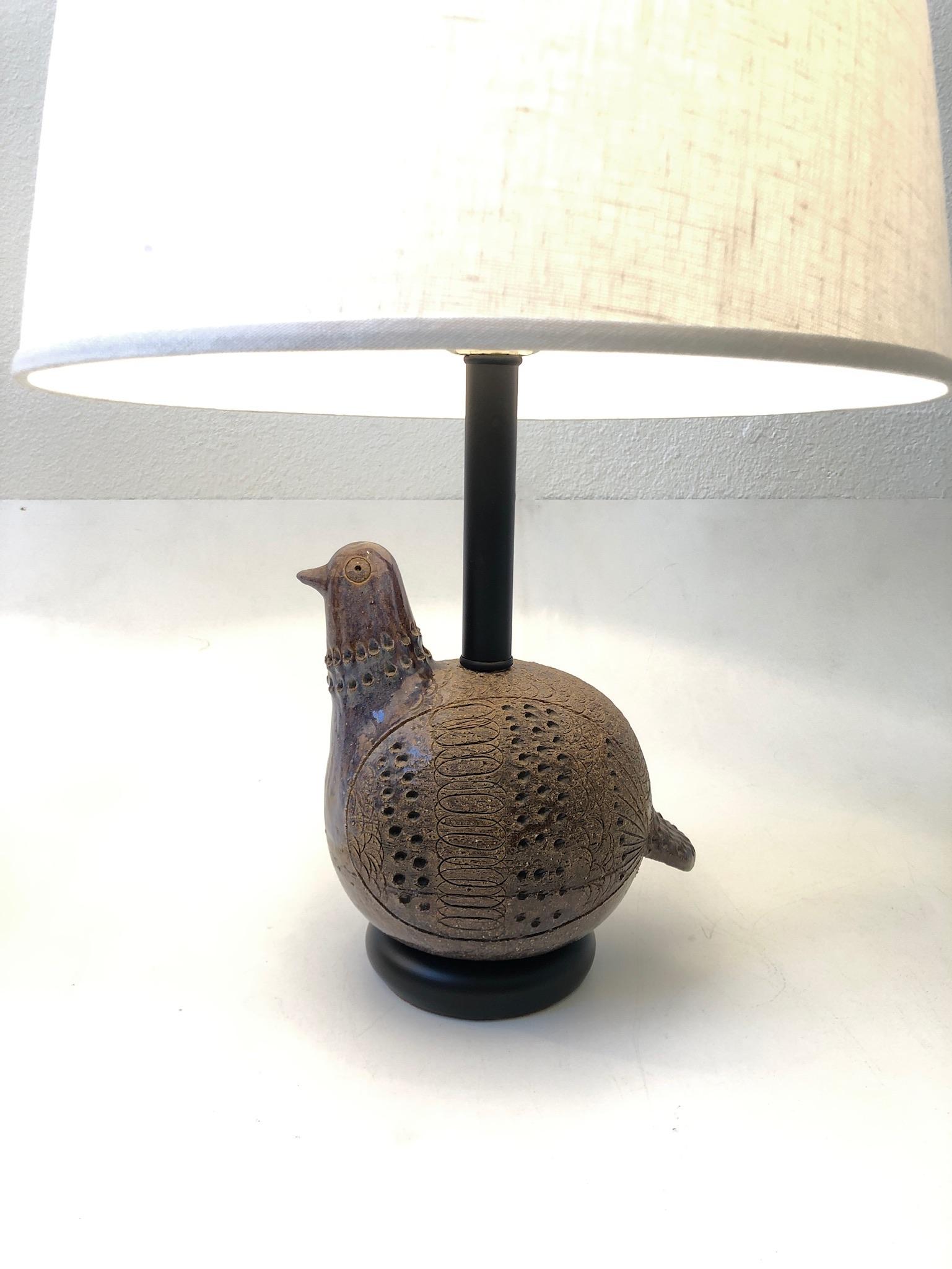 Pair of Italian Brown Ceramic Birds Table Lamps by Bitossi 2