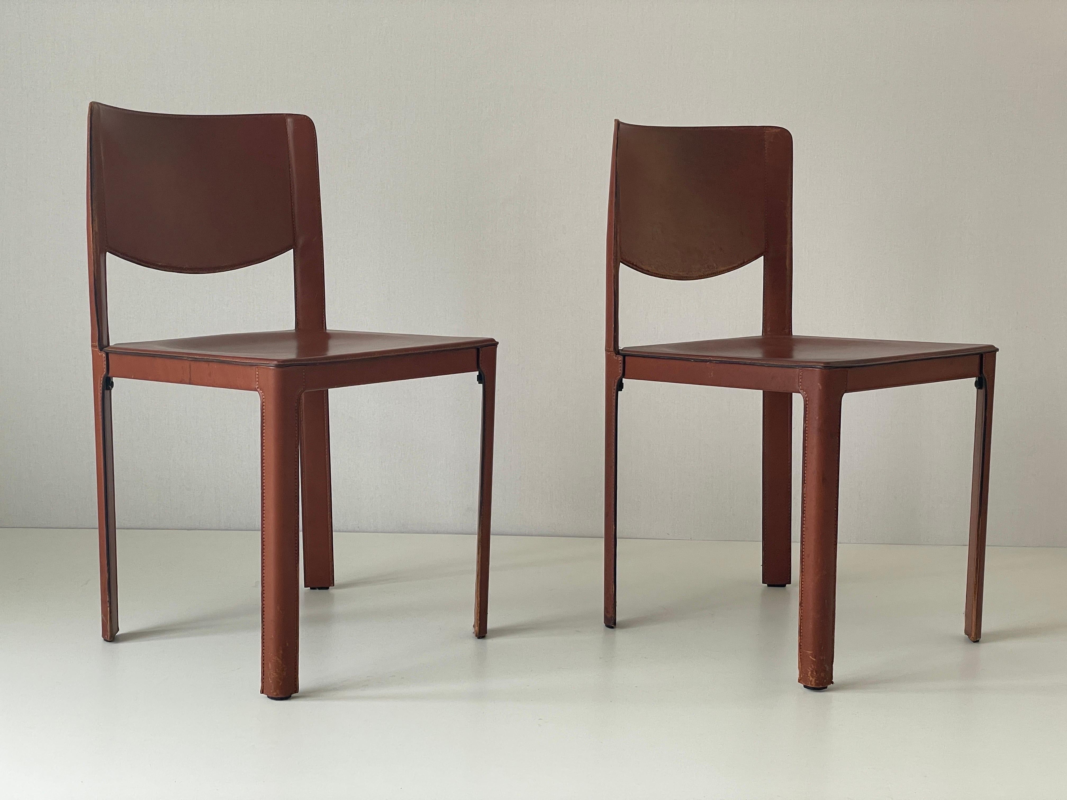 Paire de chaises italiennes en cuir Brown par Matteo Grassi, années 1970, Italie en vente 4