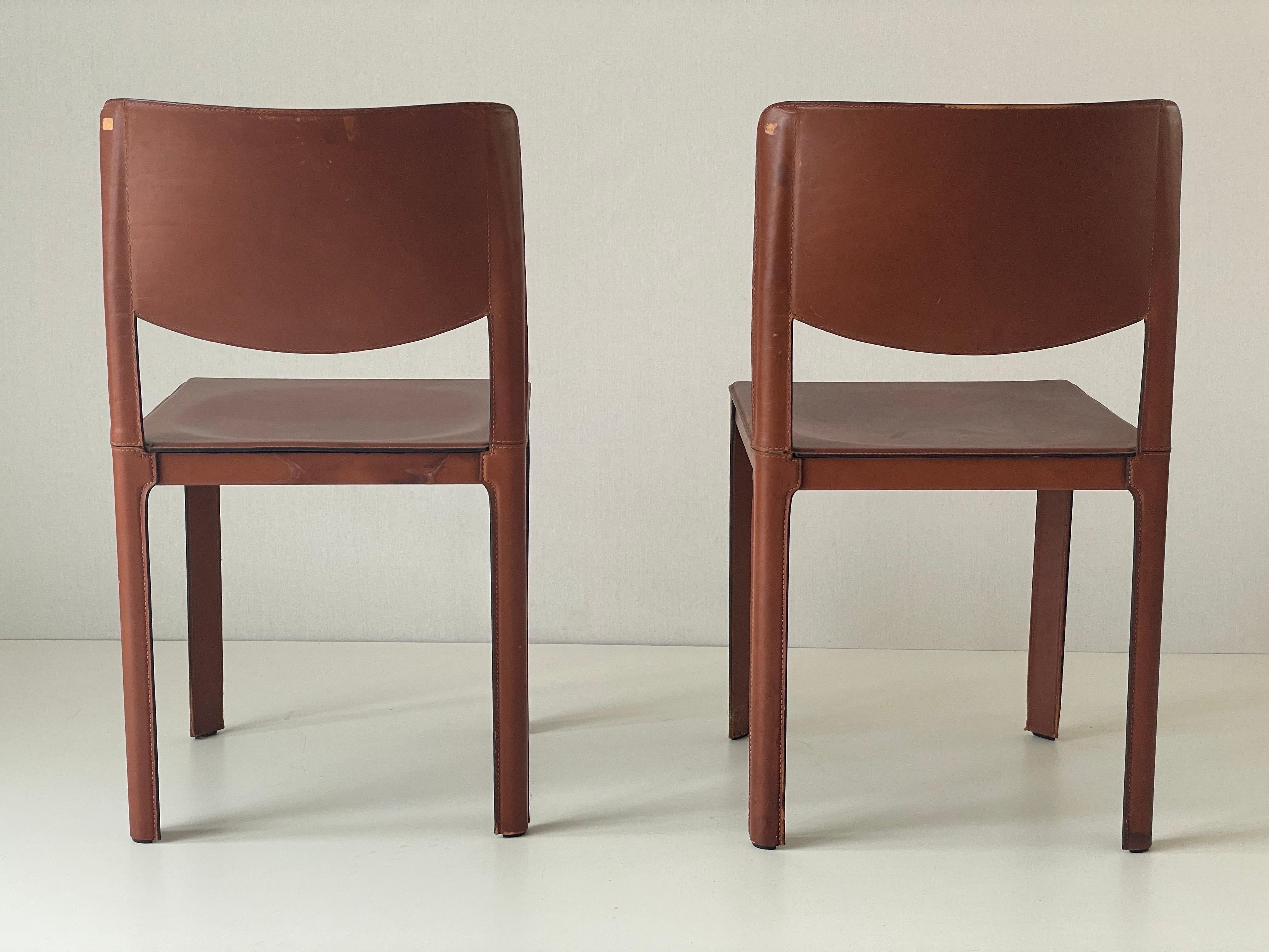 Paire de chaises italiennes en cuir Brown par Matteo Grassi, années 1970, Italie en vente 5