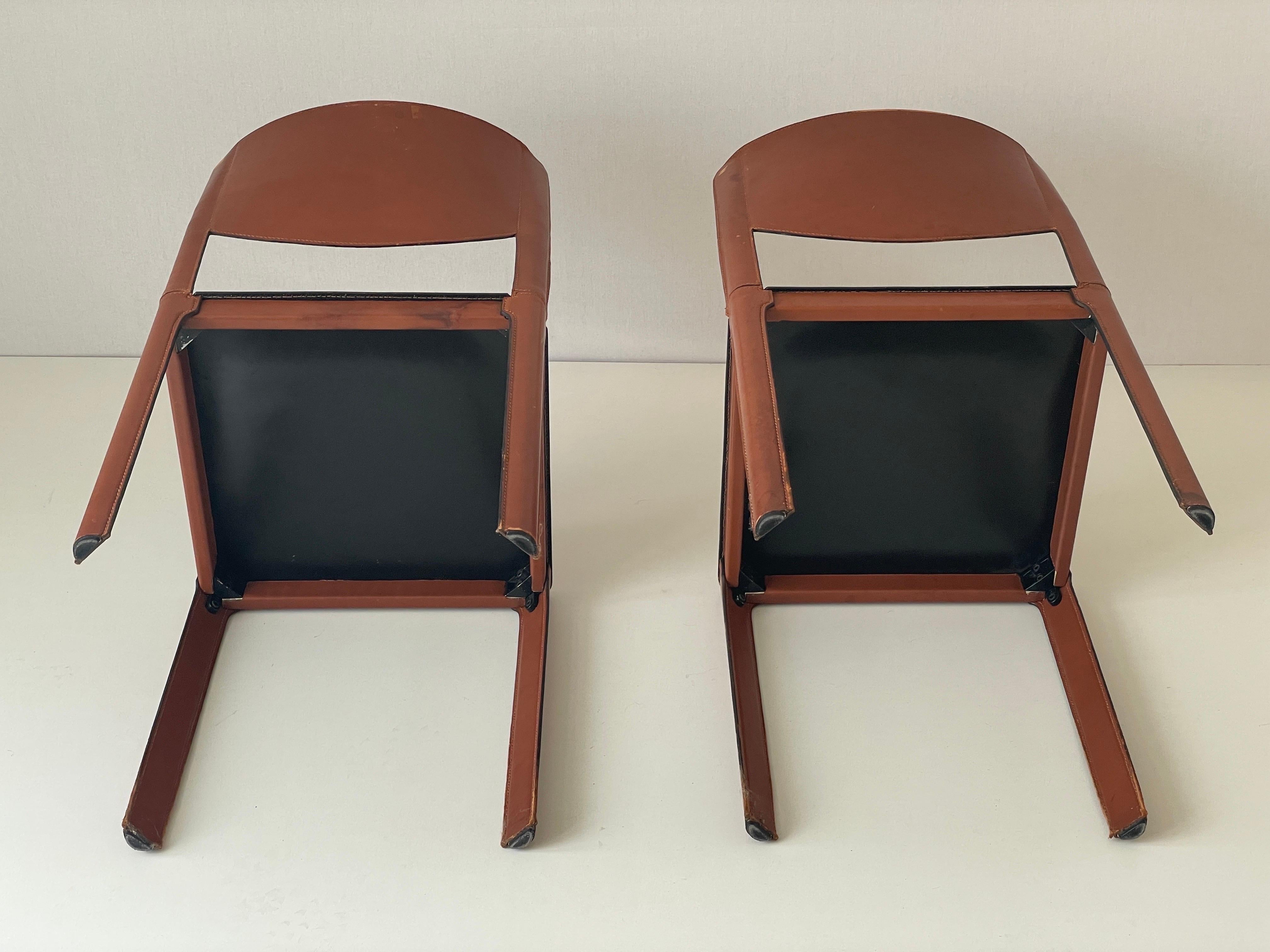 Pair of Italian Brown Leather Chairs by Matteo Grassi, 1970s, Italy For Sale 10