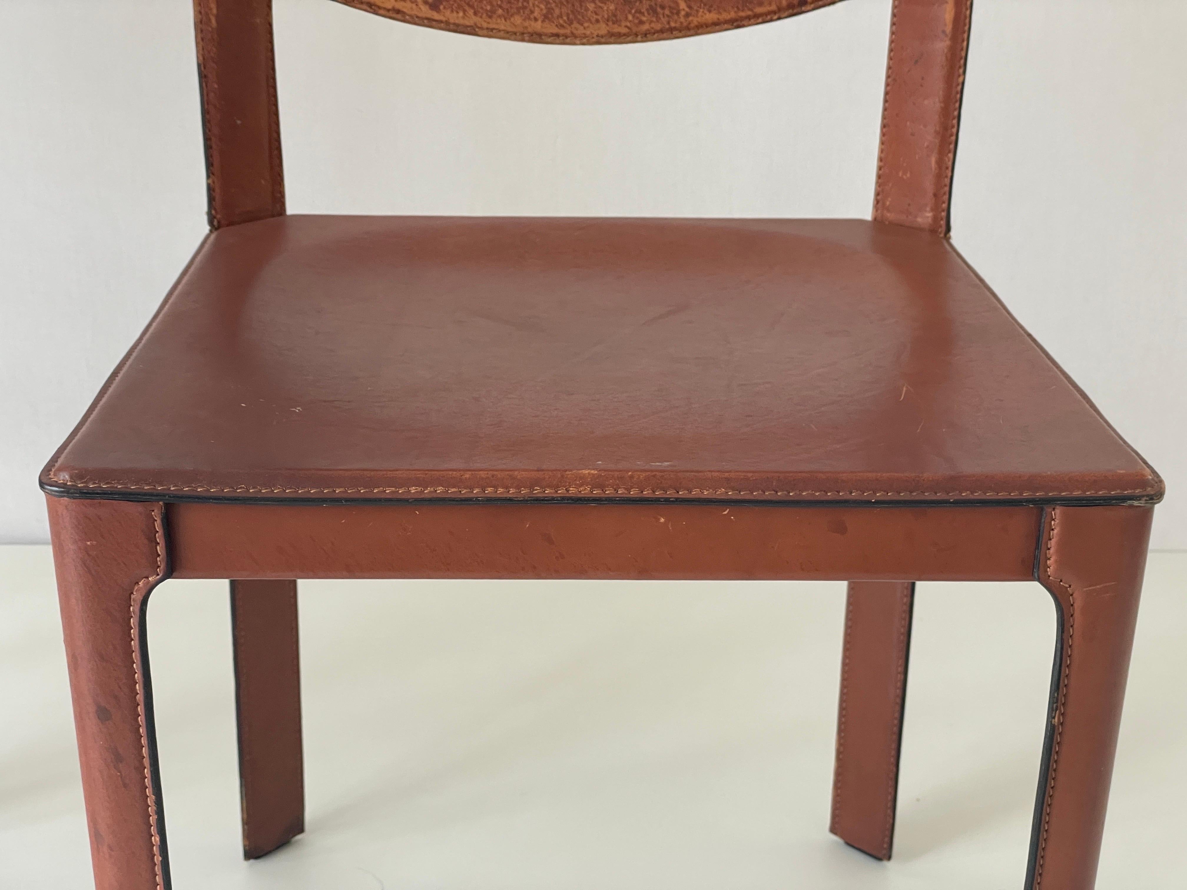 Paire de chaises italiennes en cuir Brown par Matteo Grassi, années 1970, Italie Bon état - En vente à Hagenbach, DE