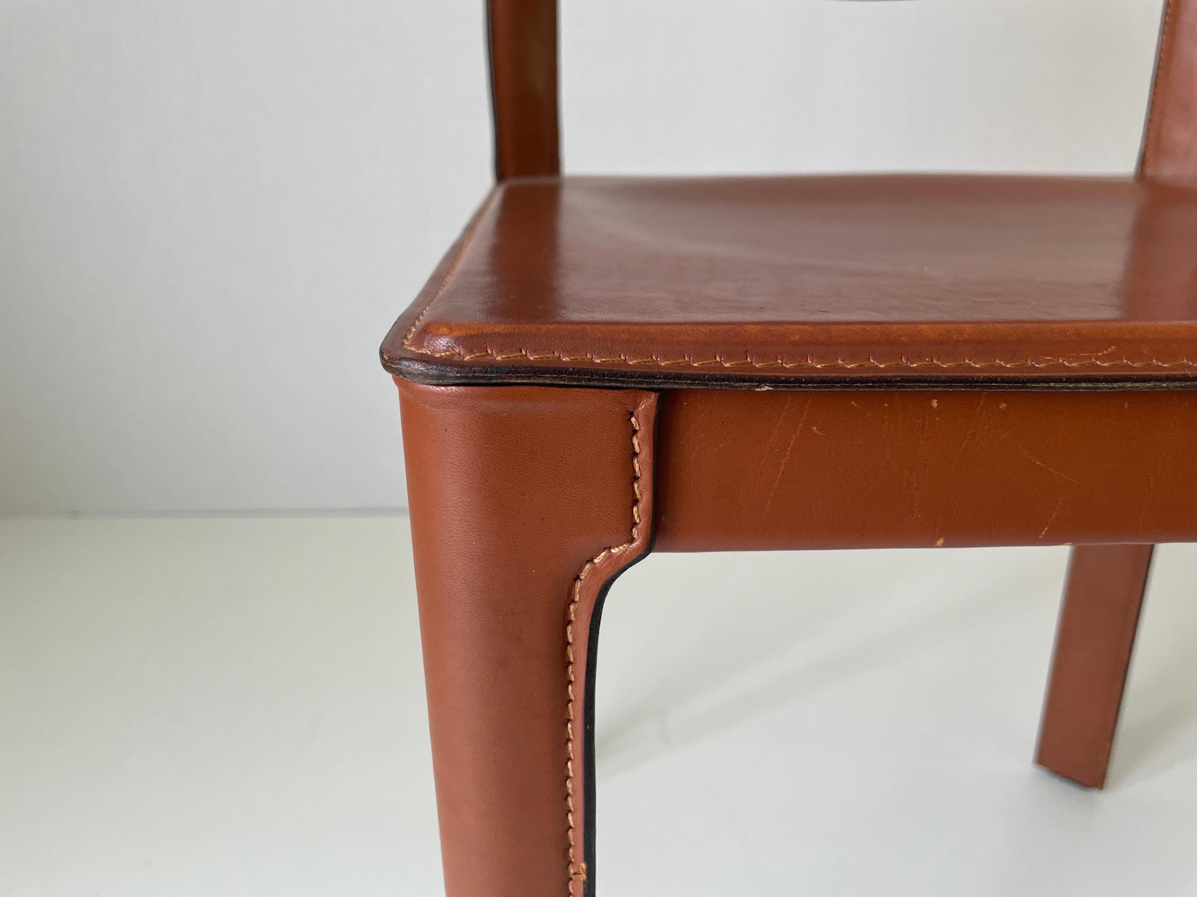 Pair of Italian Brown Leather Chairs by Matteo Grassi, 1970s, Italy For Sale 2