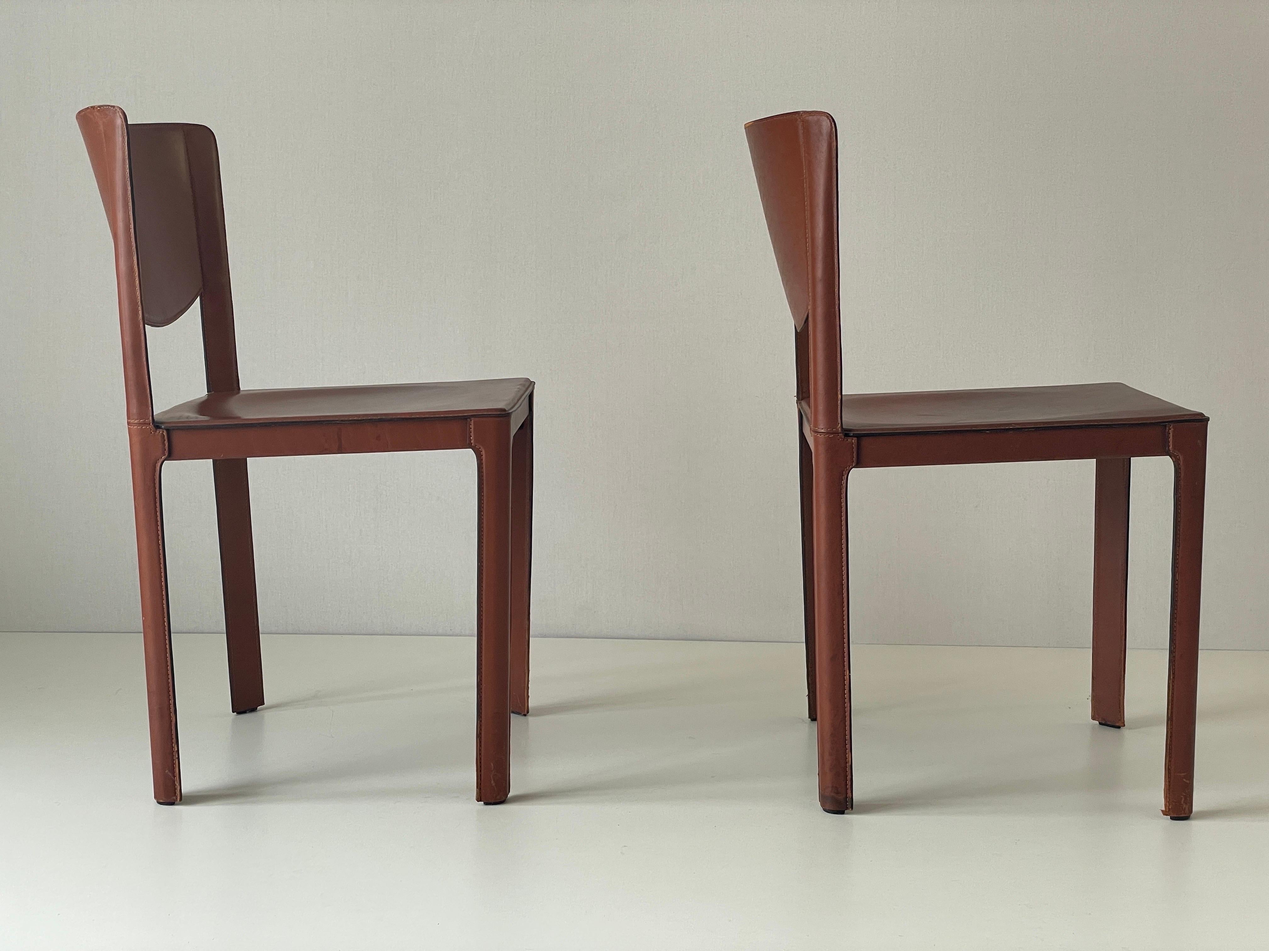 Pair of Italian Brown Leather Chairs by Matteo Grassi, 1970s, Italy For Sale 4