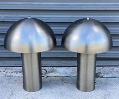 Pair of Italian Brushed Chrome Mushroom Lamps, Style of Franco Mirenzi