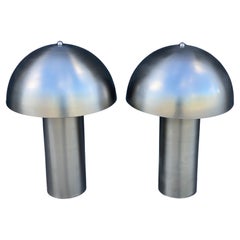 Pair of Italian Brushed Chrome Mushroom Lamps, Style of Franco Mirenzi