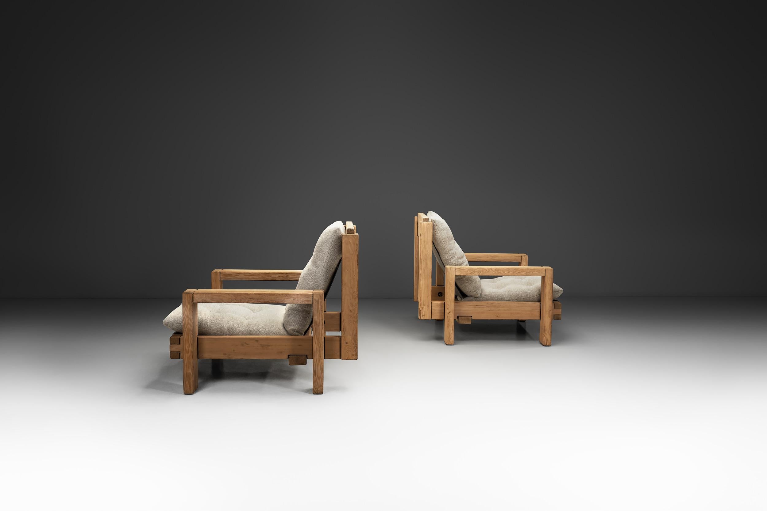 Fin du 20e siècle Paire de fauteuils italiens brutalistes, Italie, 1970 en vente