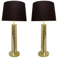 Pair of Italian Brutalist Brass Table Lamps