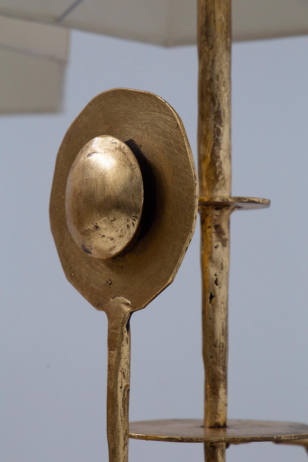 Post-Modern Pair of Italian Brutalist table lamps in gilded metal
