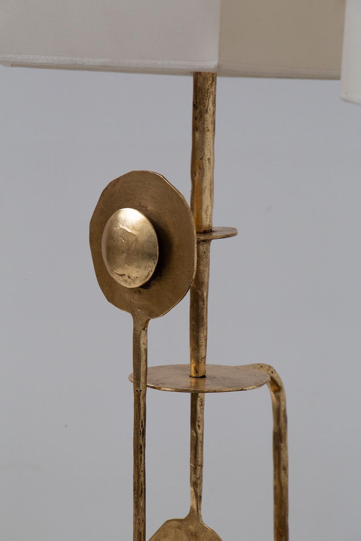 Metal Pair of Italian Brutalist table lamps in gilded metal