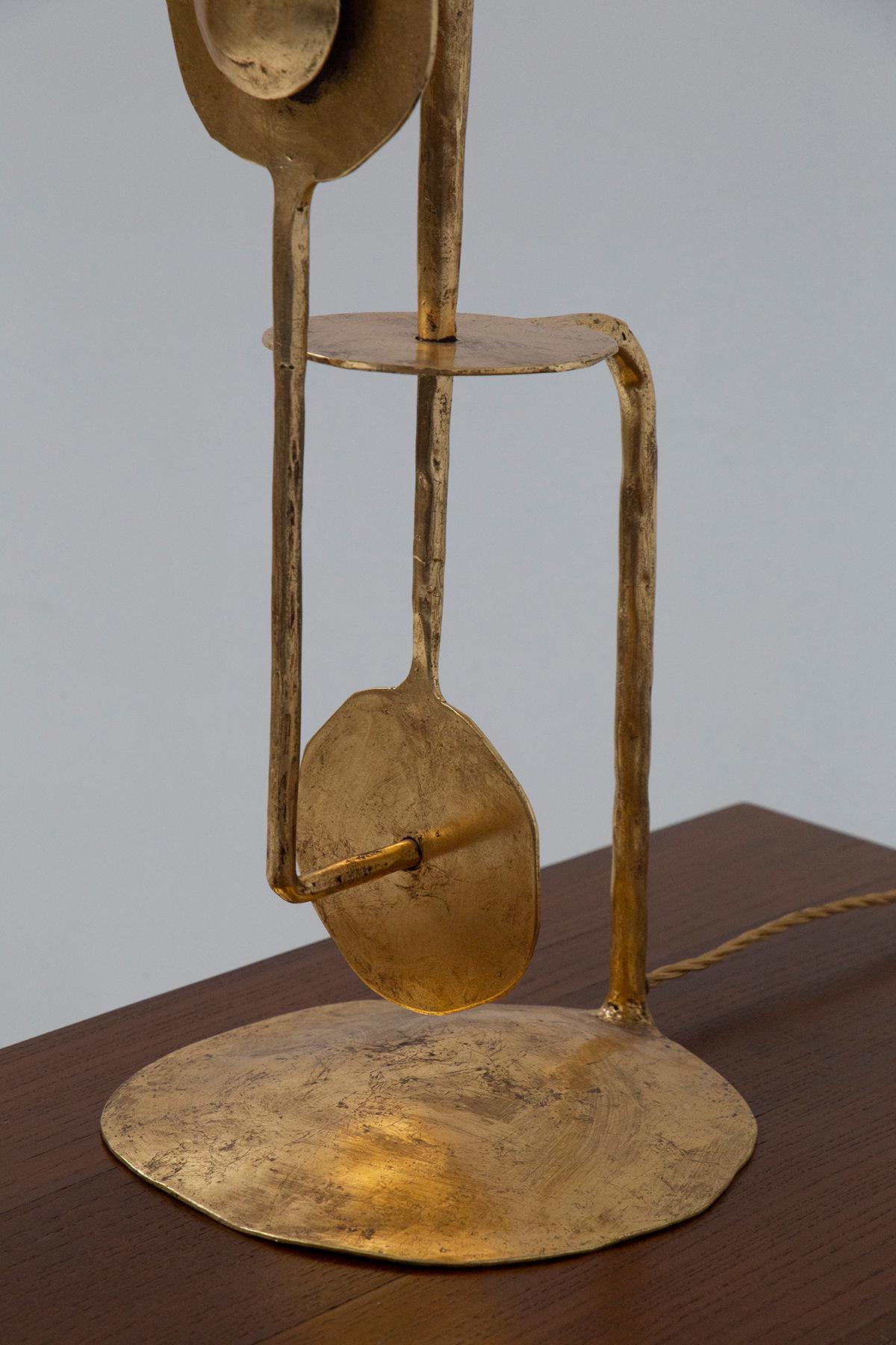 Pair of Italian Brutalist table lamps in gilded metal 2