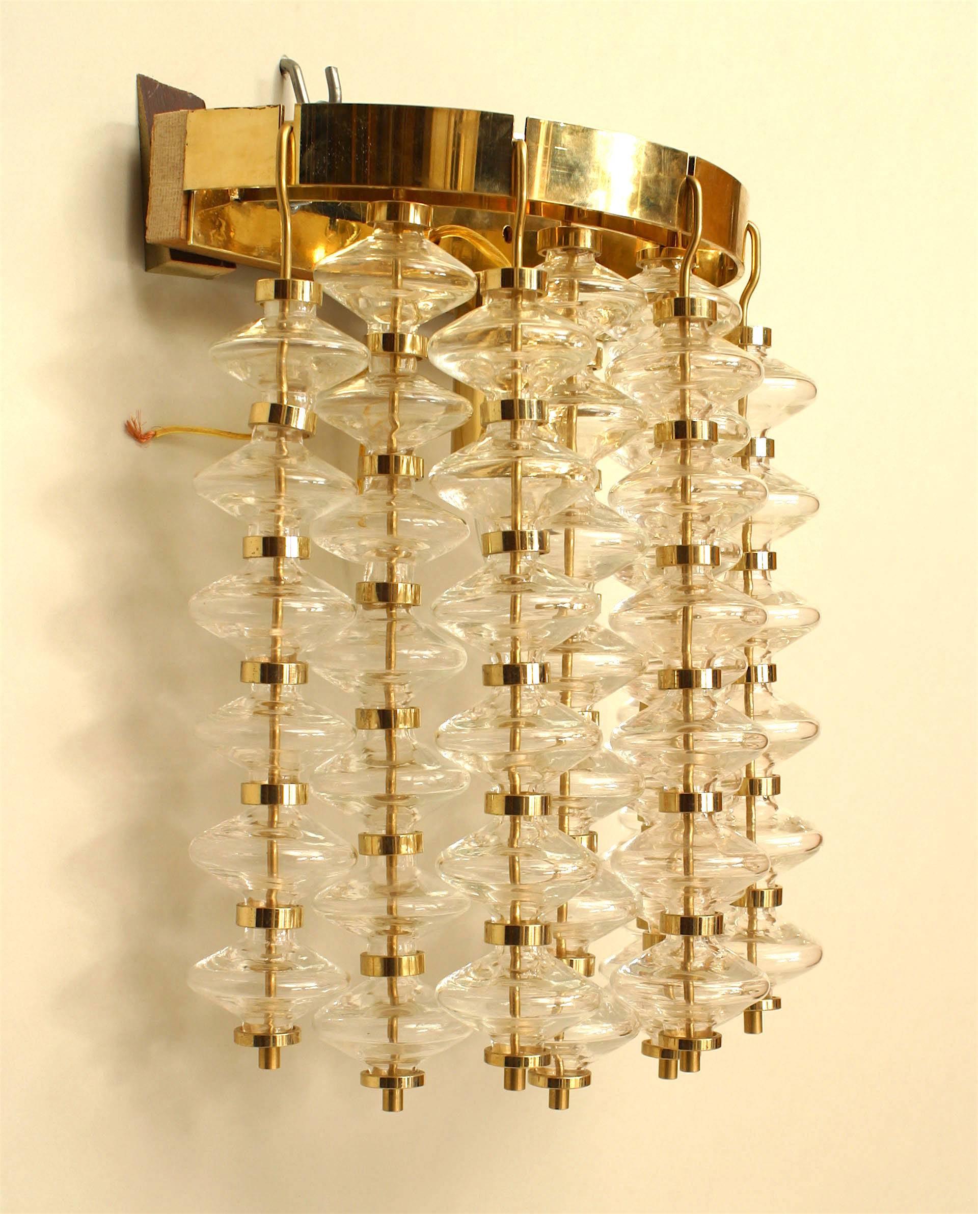 Post-Modern 4 Italian Post-War Brass and Glass Bubble Wall Sconces For Sale
