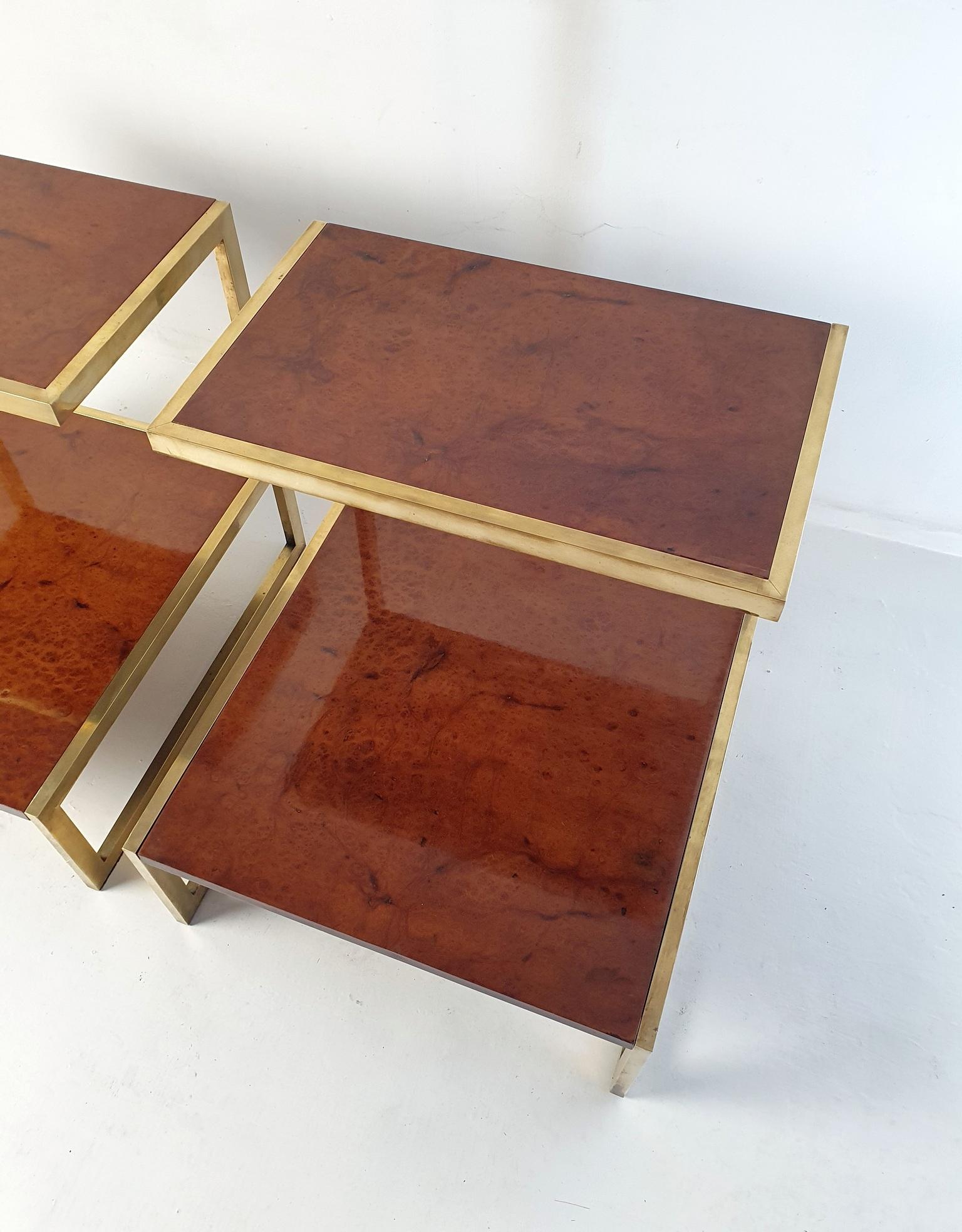 Pair of Italian Burl and Brass Side Tables Italy For Sale 1