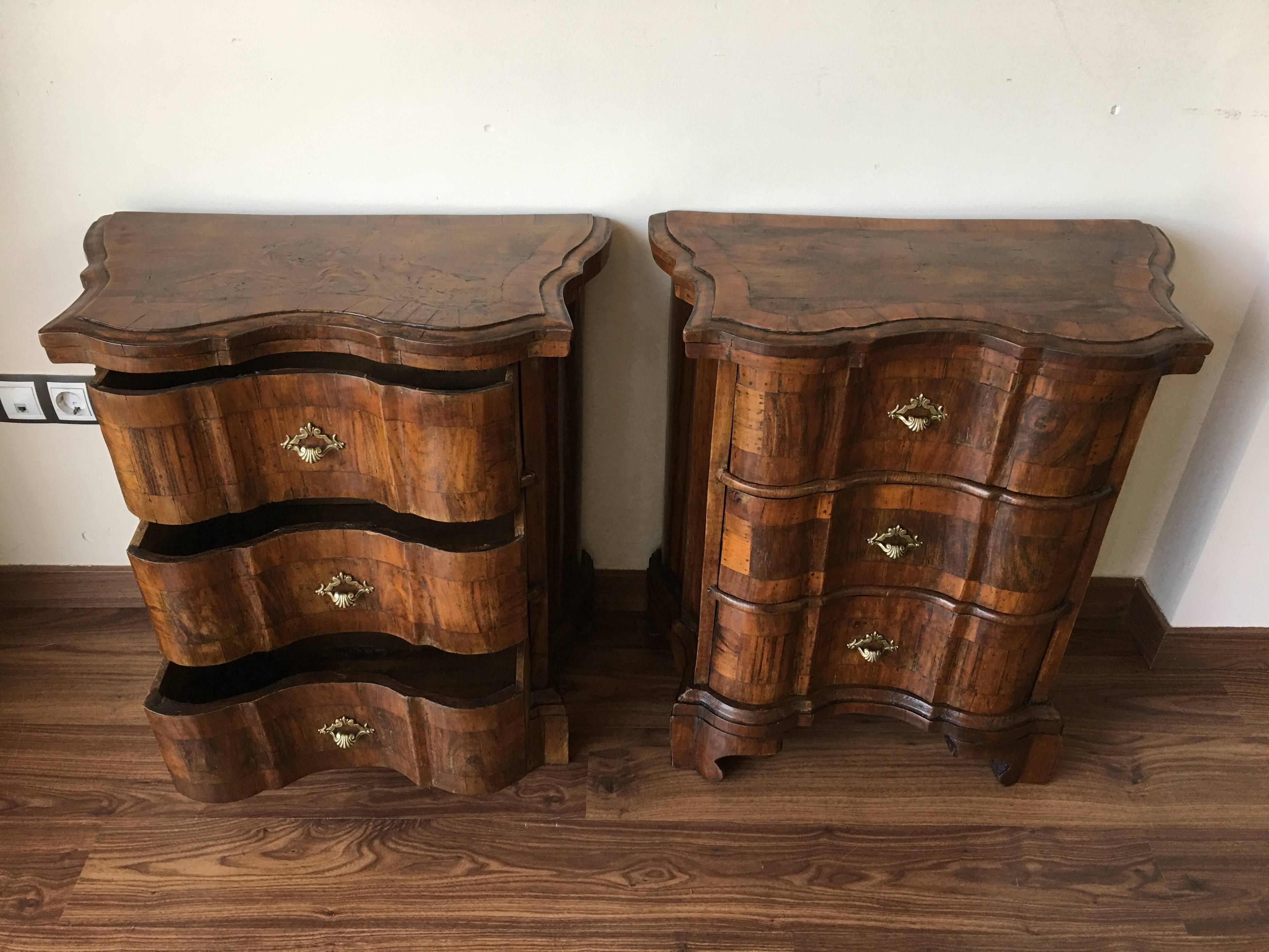 Pair of Italian Burl Walnut and Fruitwood Bedside Commodes, 19th Century 6