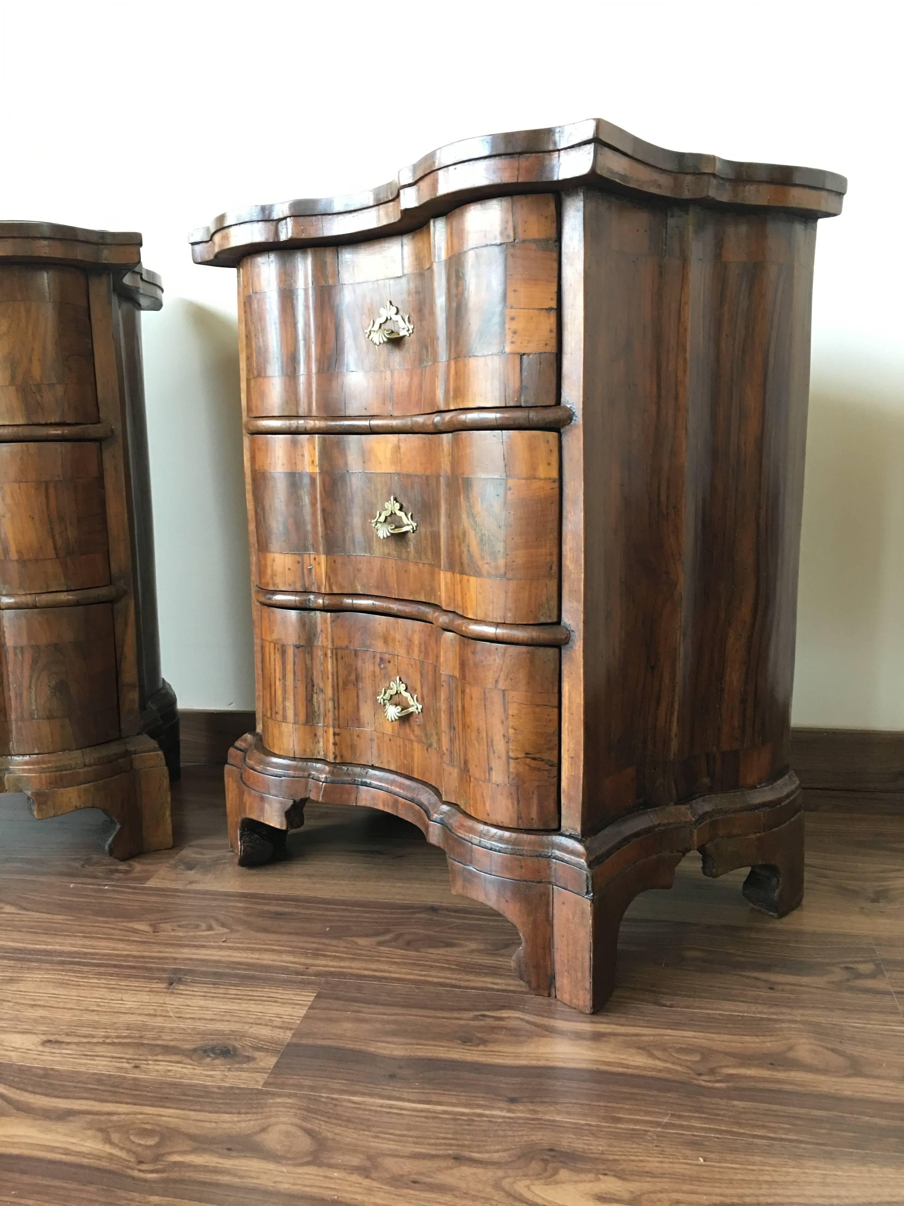 Pair of Italian Burl Walnut and Fruitwood Bedside Commodes, 19th Century 7