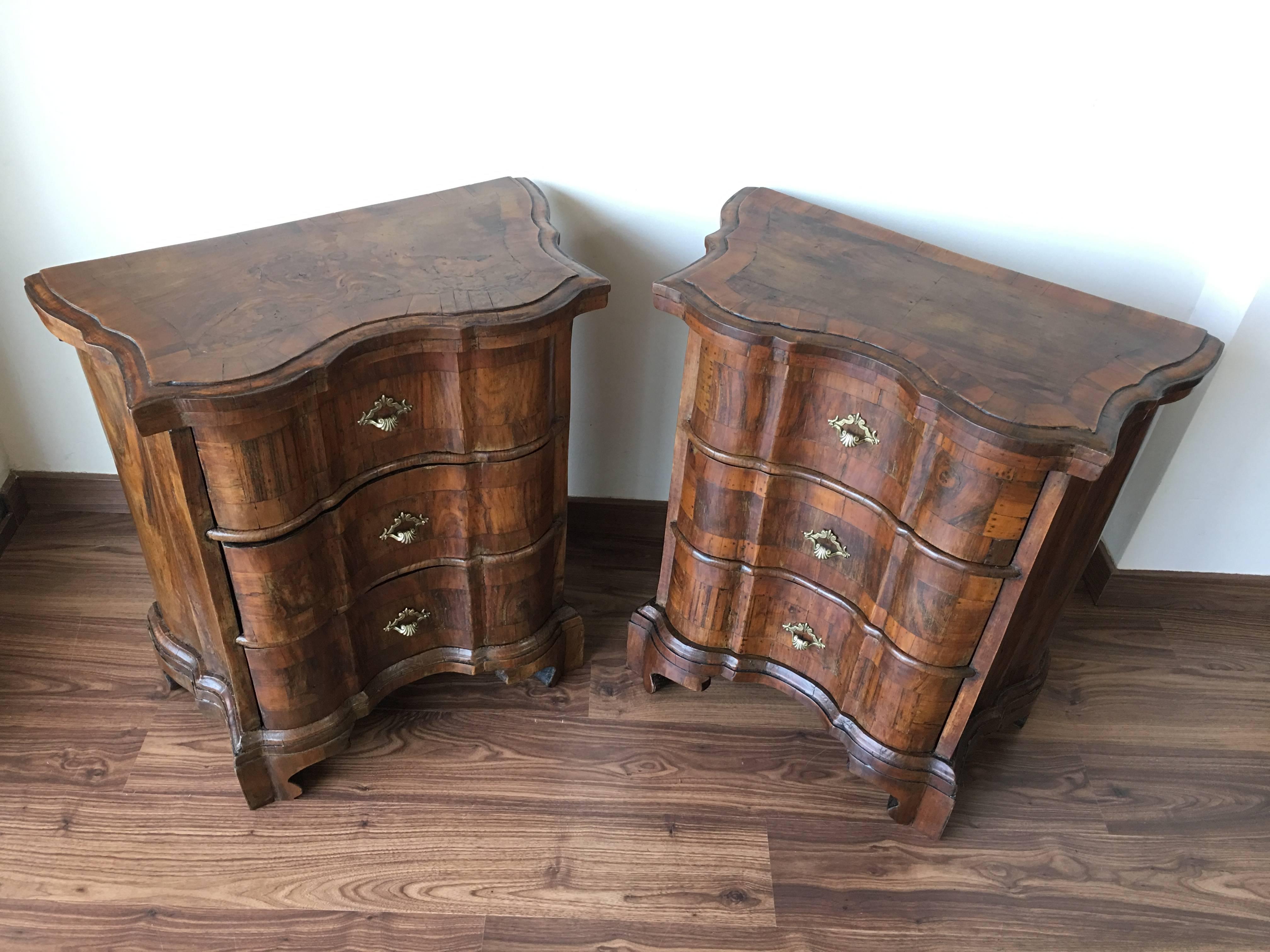 Pair of Italian Burl Walnut and Fruitwood Bedside Commodes, 19th Century 2