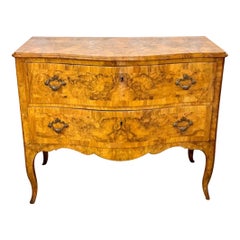 Pair of Italian Burl Walnut Bombe Commodes