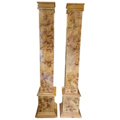 Pair of Italian Burl Walnut Columns